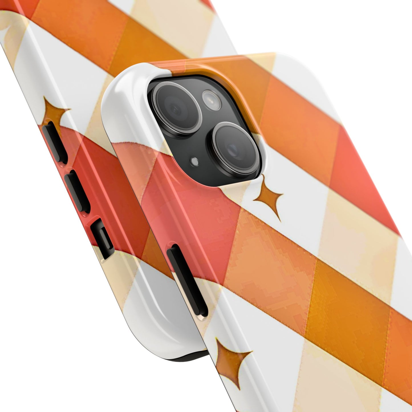 Pastel Orange & Pink Checkered Stars Tough Phone Case | Aesthetic