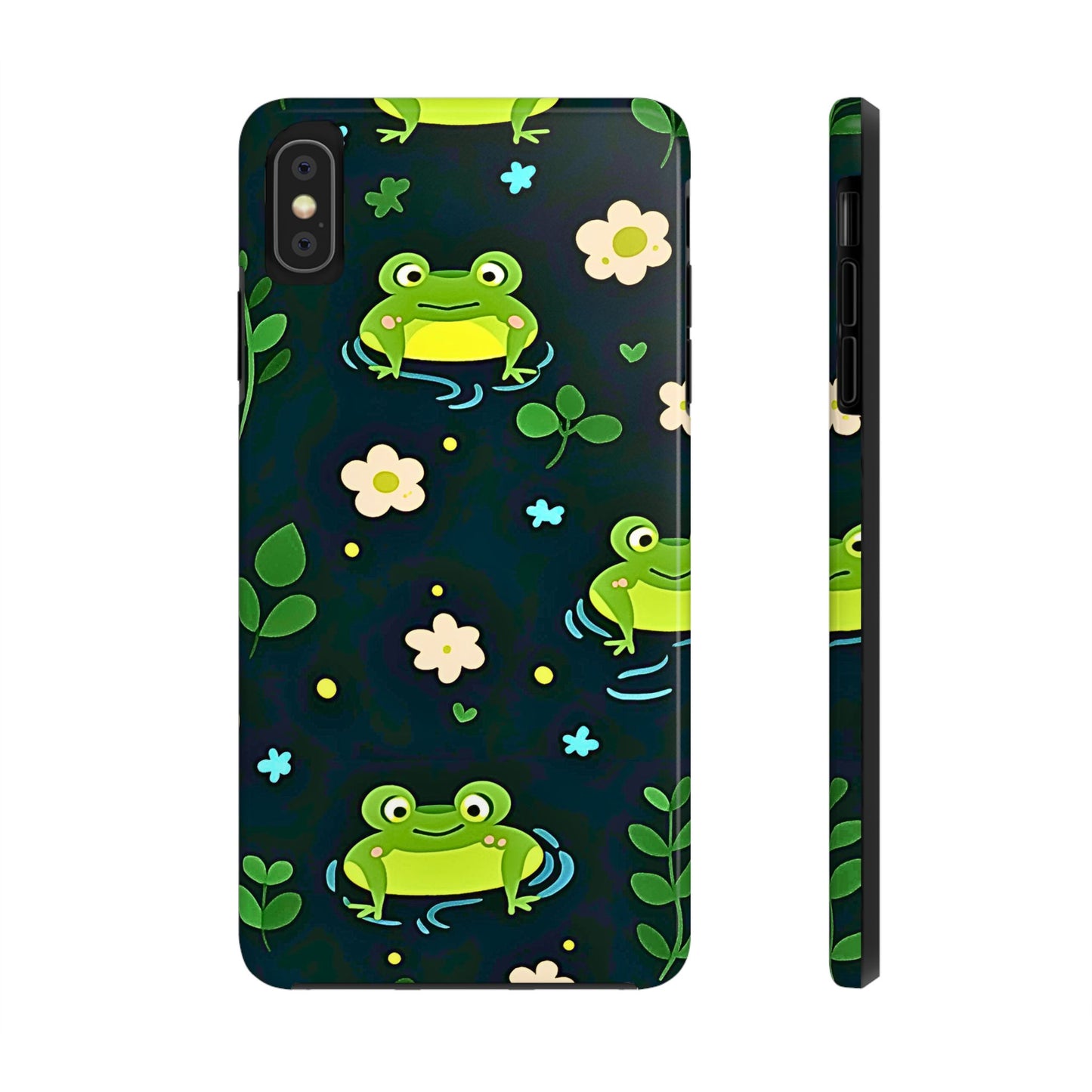 Kawaii Froggy Pattern Black Tough Phone Case | Animals