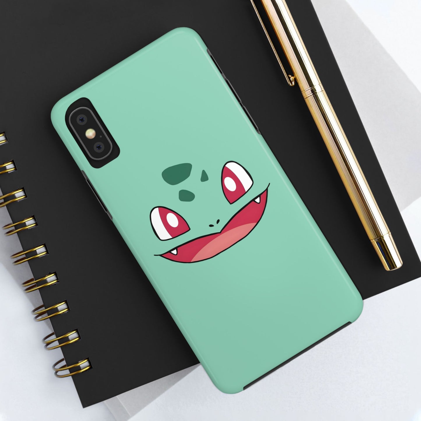 Green Leaf Dino Smile Red Eyes Cute Creature Tough Phone Case | Anime