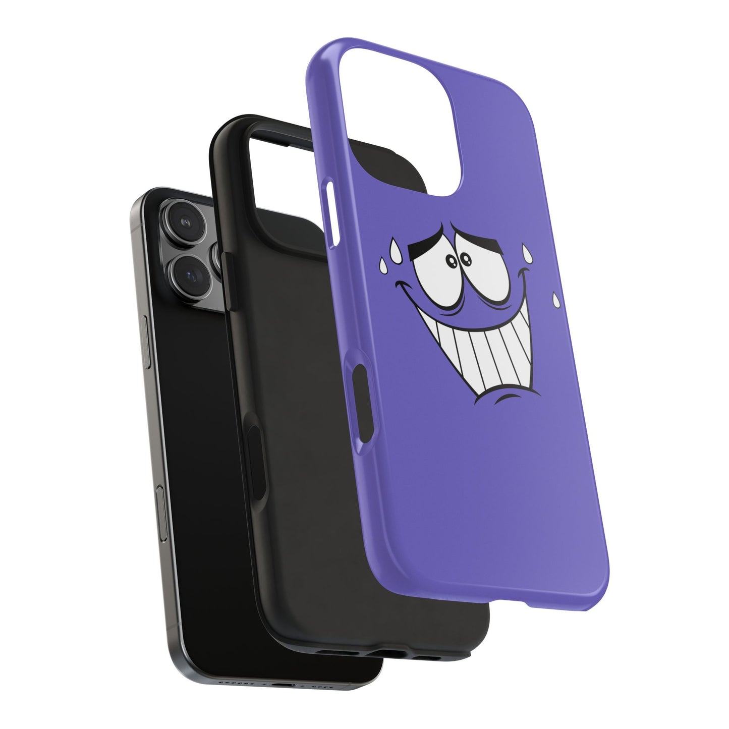 Awkward Nervous Cartoon Face Purple Background Tough Phone Case | Funny