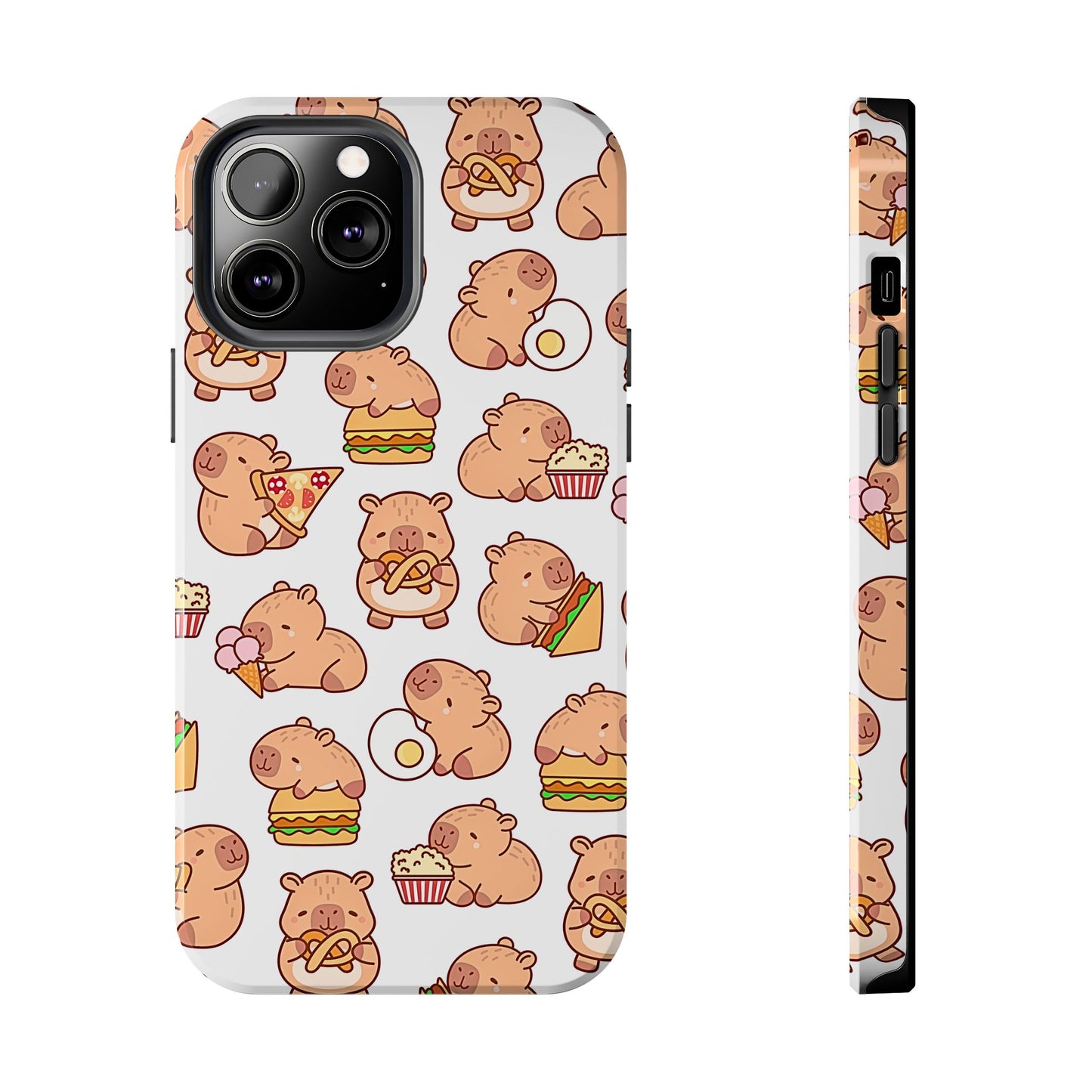 Cute Capybara Eating Pizza Ice Cream & Snacks Cartoon Food Tough Phone Case | Animals