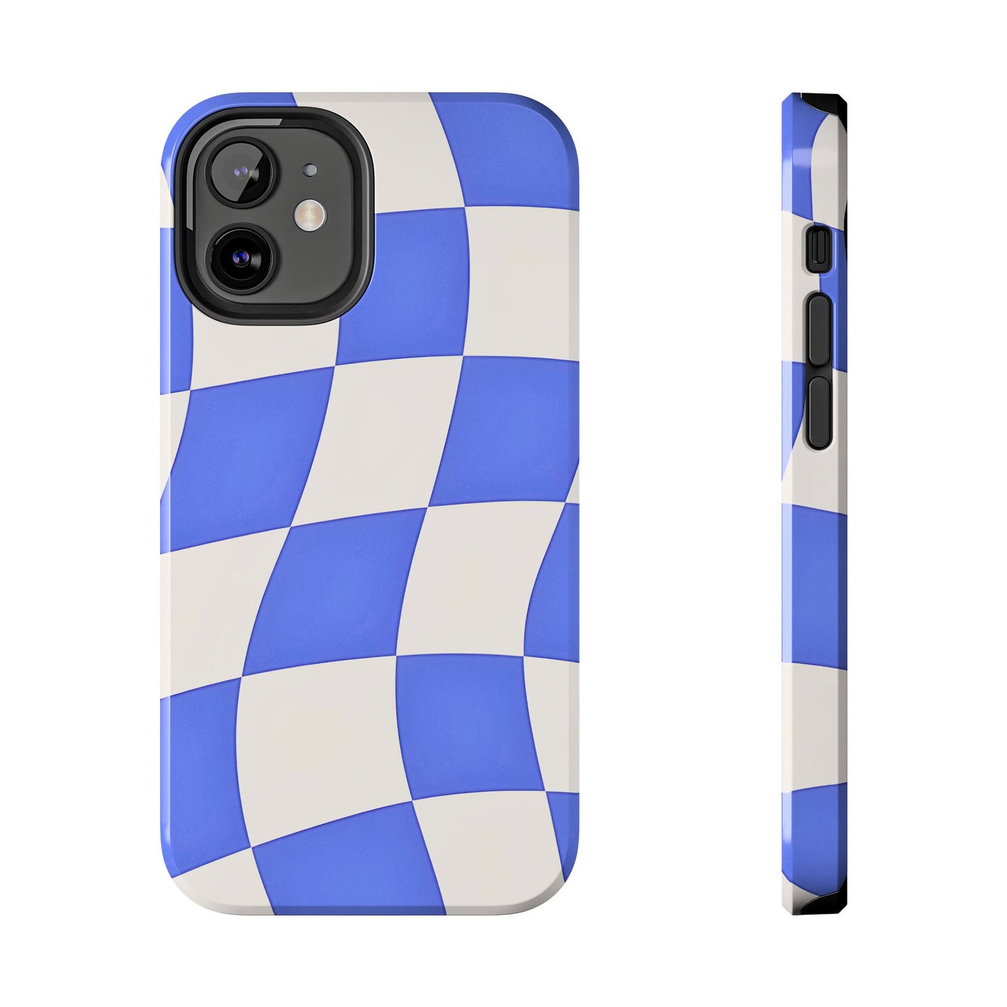Funda resistente para teléfono con estampado ondulado de cuadros azules | Estética