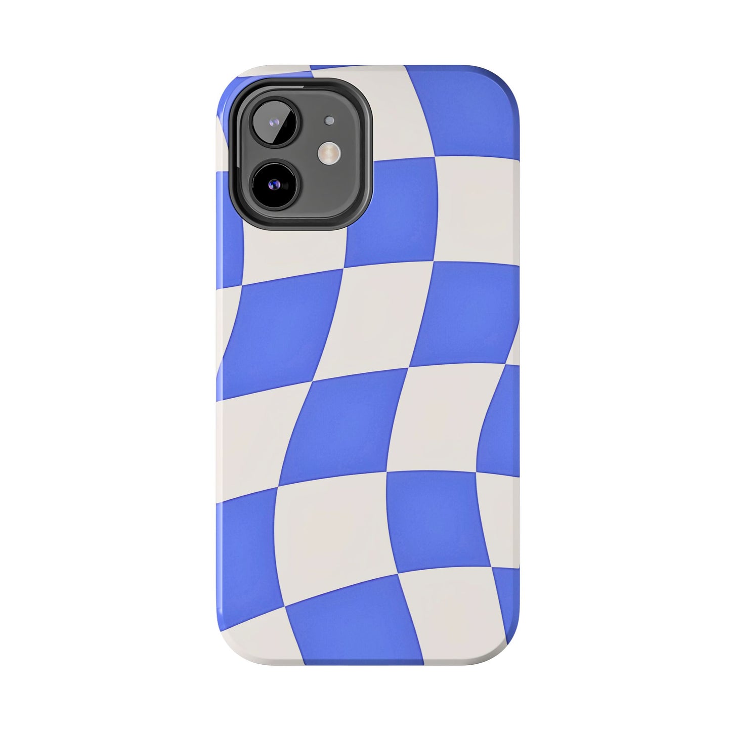 Funda resistente para teléfono con estampado ondulado de cuadros azules | Estética