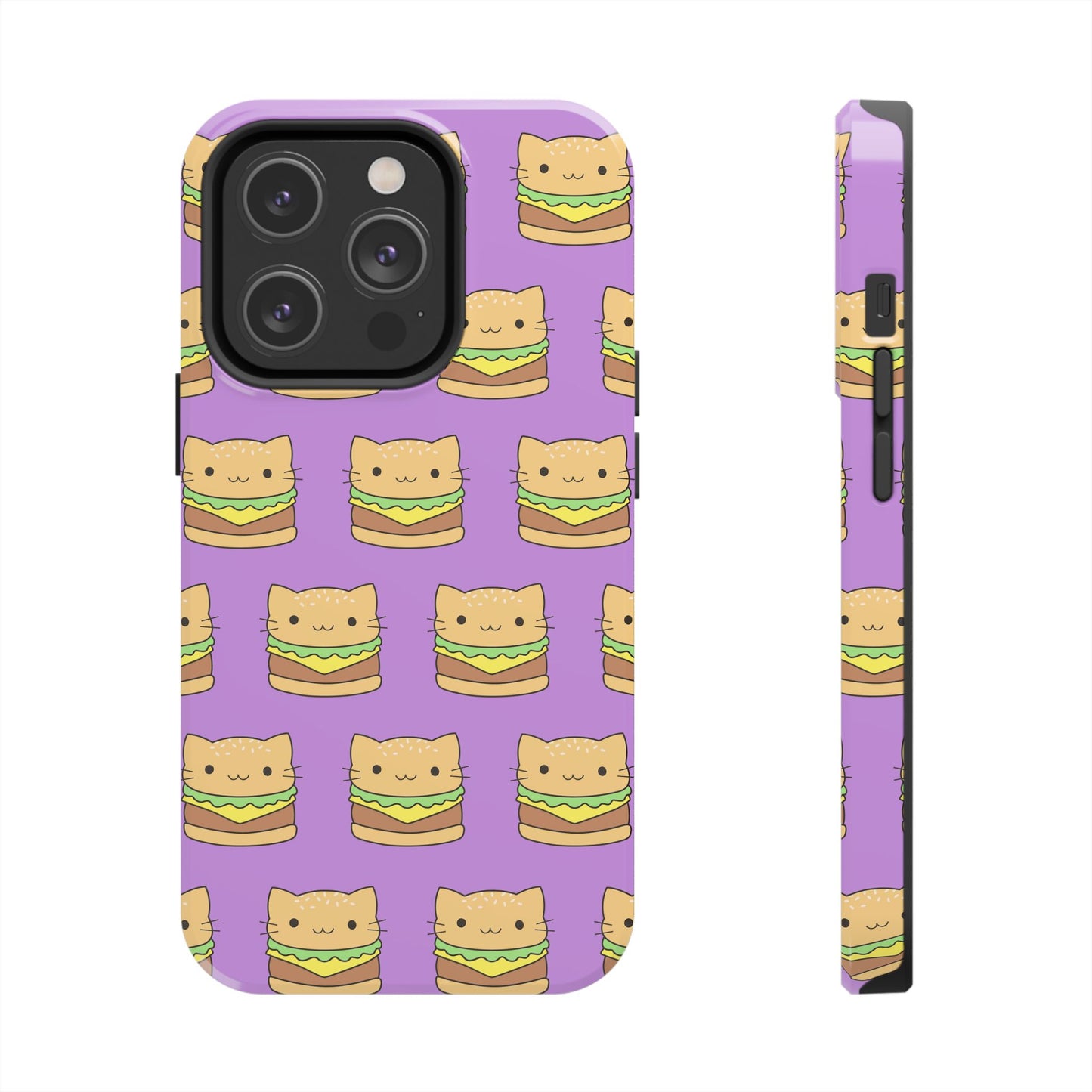 Kawaii Cat Burger Pattern Purple Background Cute Tough Phone Case | Food