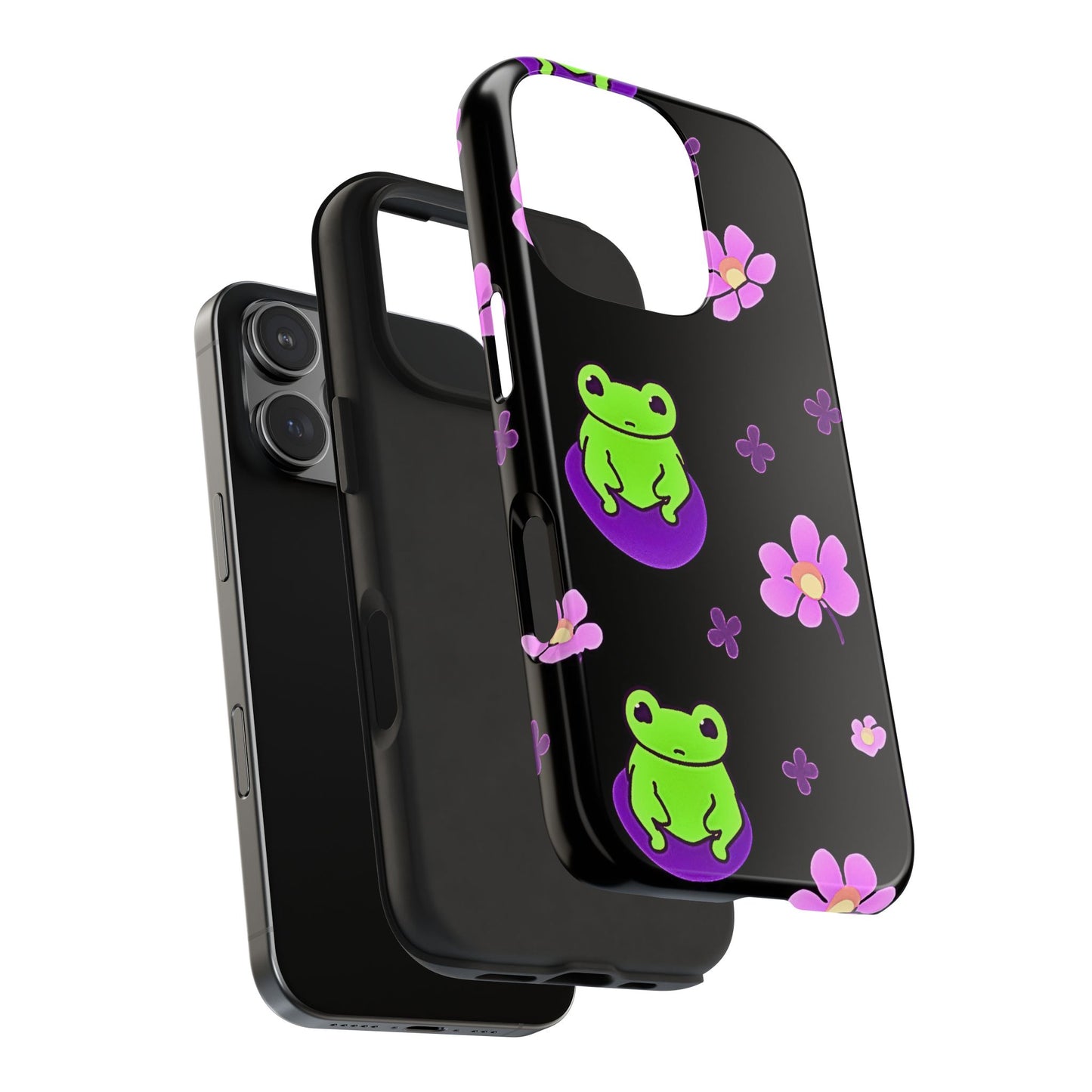 Cute Frog & Pink Flowers Pattern Style Tough Phone Case | Animals
