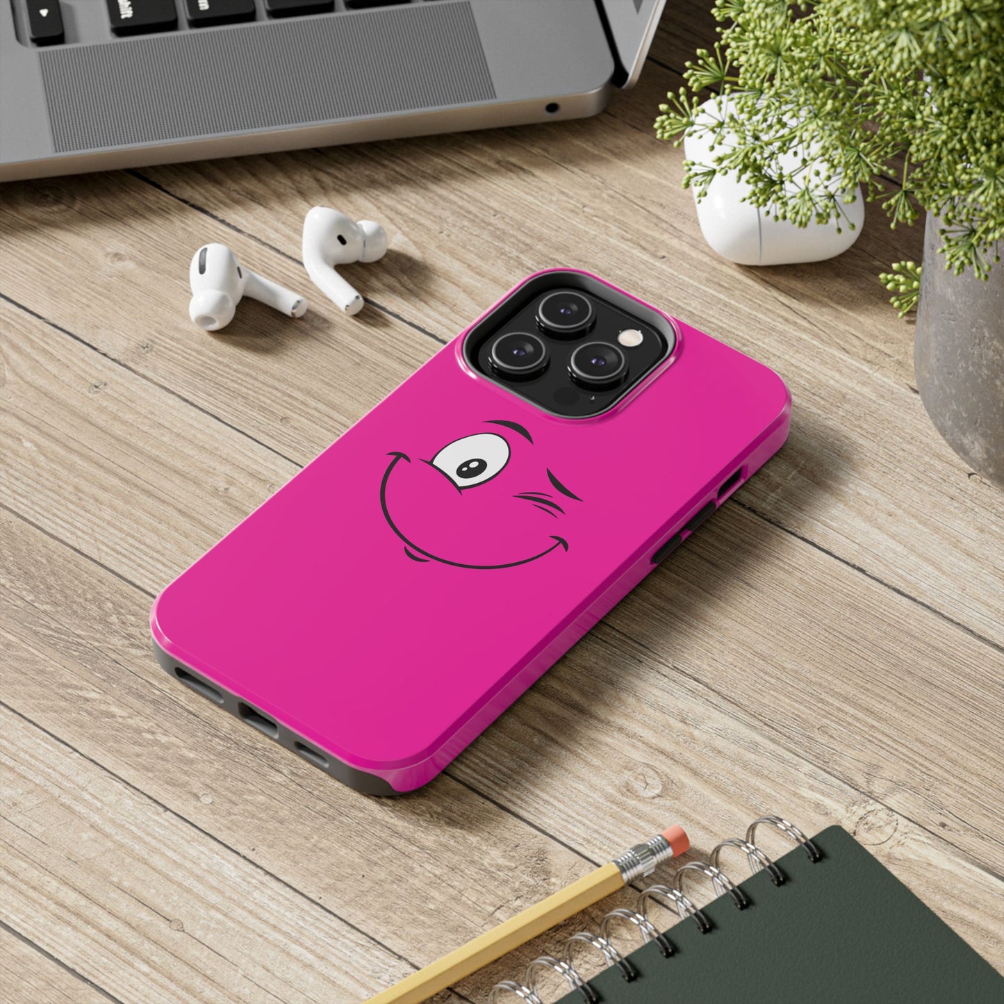 Winking Face Pink Background Cheeky Cartoon Style Tough Phone Case | Funny