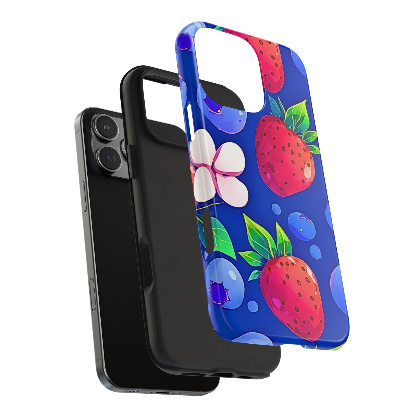 Cute Blueberry Strawberry Fruit Pattern Tough Phone Case | Aesthetic