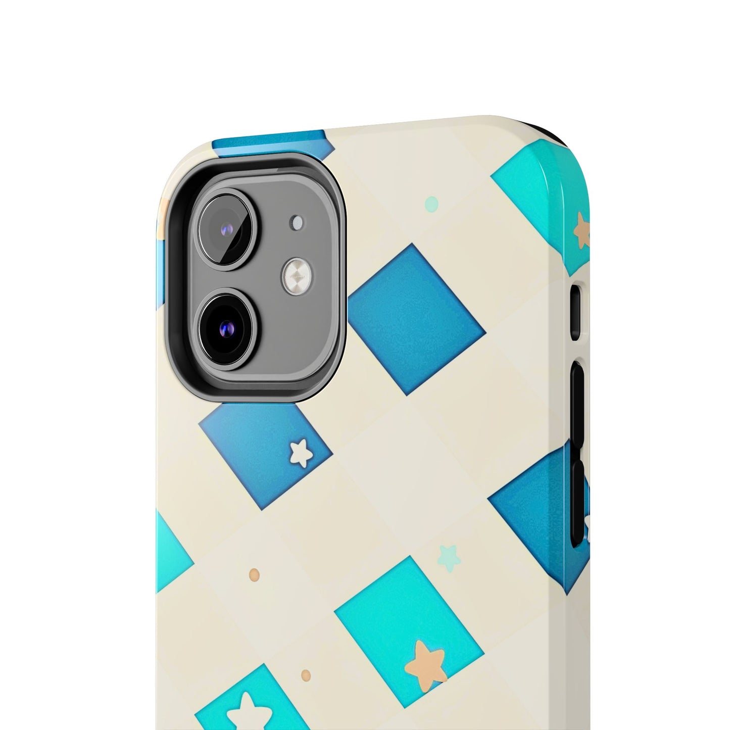 Modern Preppy Checkered Teal Stars Tough Phone Case | Aesthetic