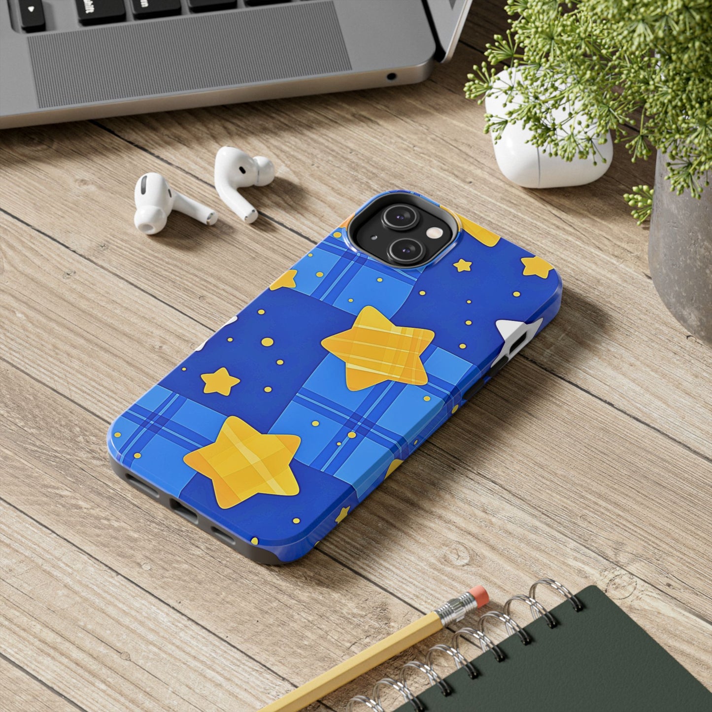 Funda resistente para teléfono con estampado de estrellas y cuadros preppy | Estética