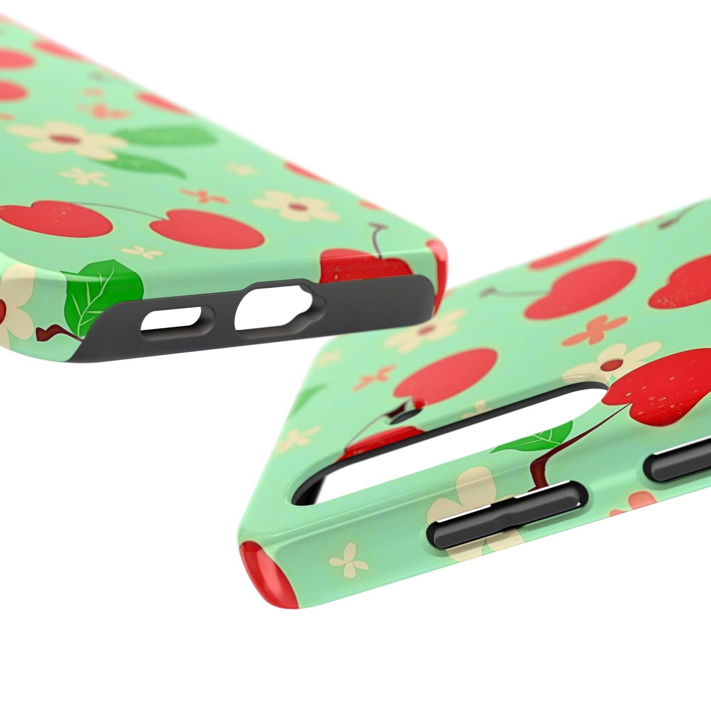 Cute Cherry Flower Pattern Mint Tough Phone Case | Aesthetic