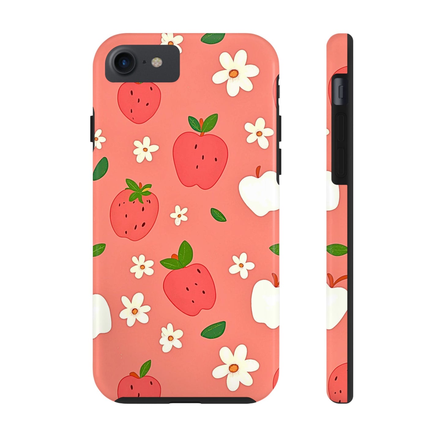 Strawberry Apple Flower Pattern Pink Tough Phone Case | Aesthetic