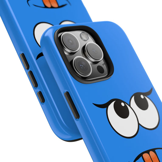 Silly Tongue Out Cartoon Face Blue Background Tough Phone Case | Funny