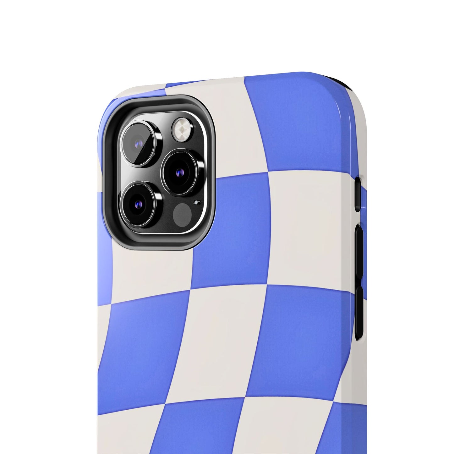 Funda resistente para teléfono con estampado ondulado de cuadros azules | Estética