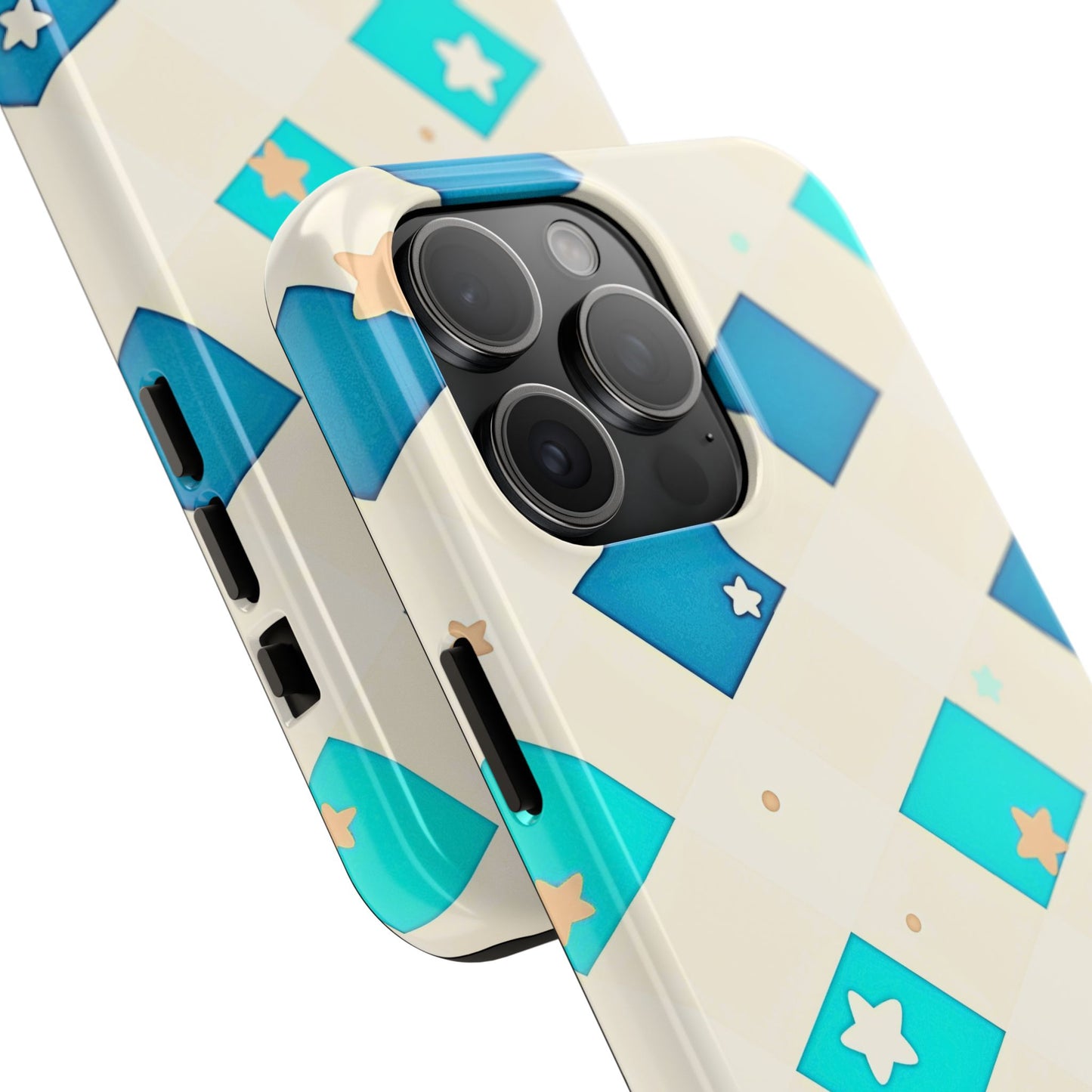 Modern Preppy Checkered Teal Stars Tough Phone Case | Aesthetic