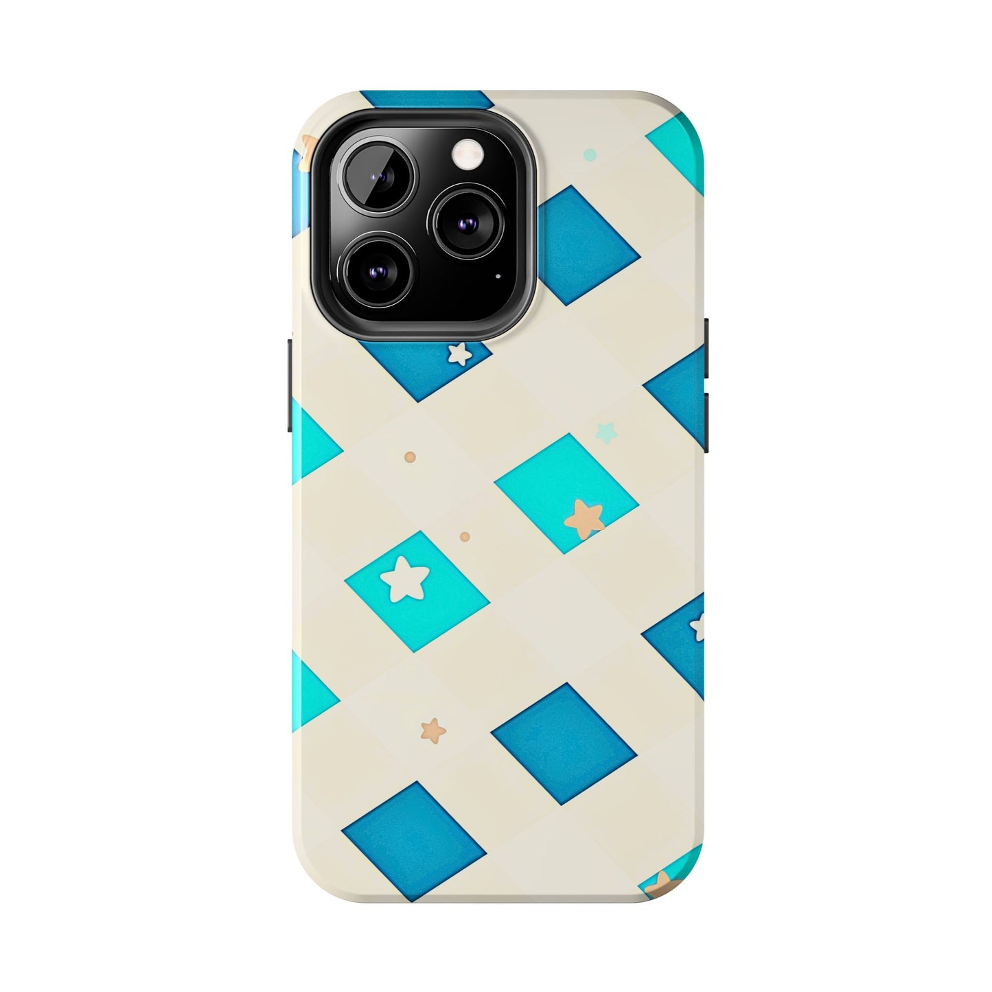 Modern Preppy Checkered Teal Stars Tough Phone Case | Aesthetic