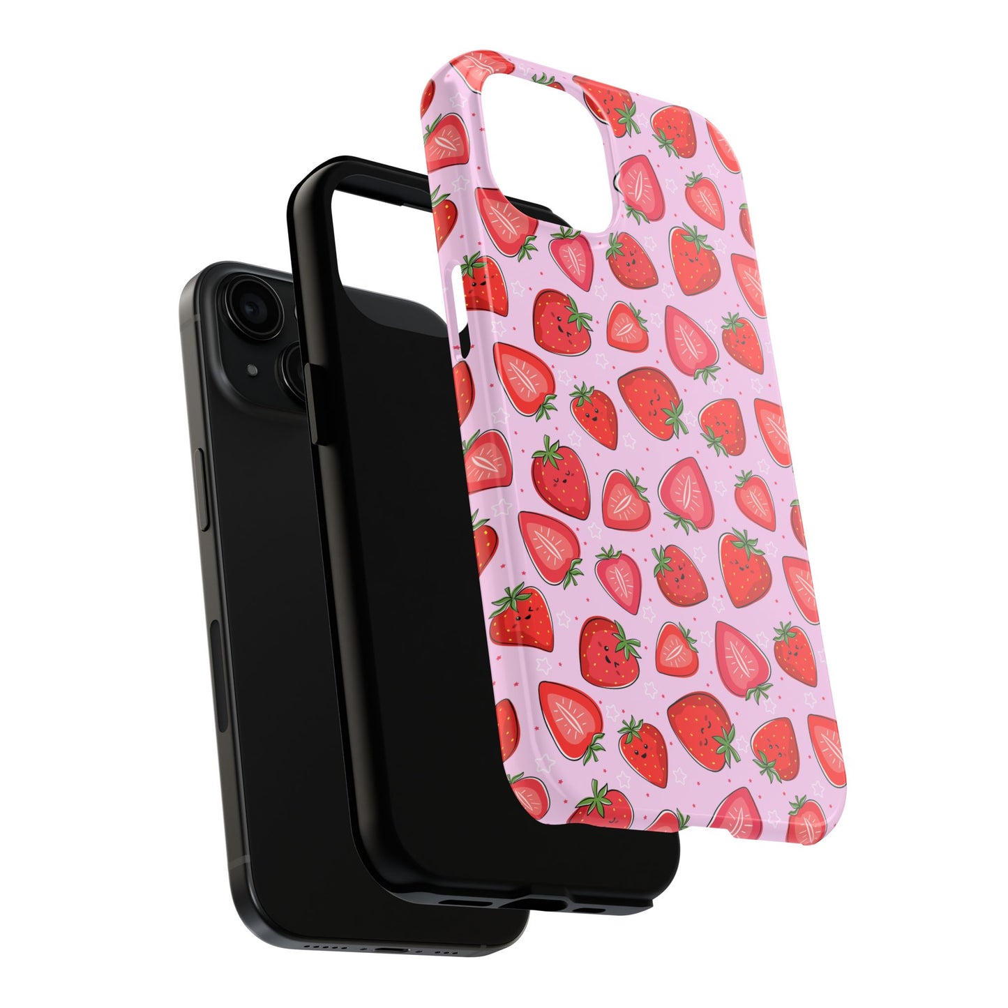Kawaii Strawberry Cartoon Pattern Pink Aesthetic Tough Phone Case | Food