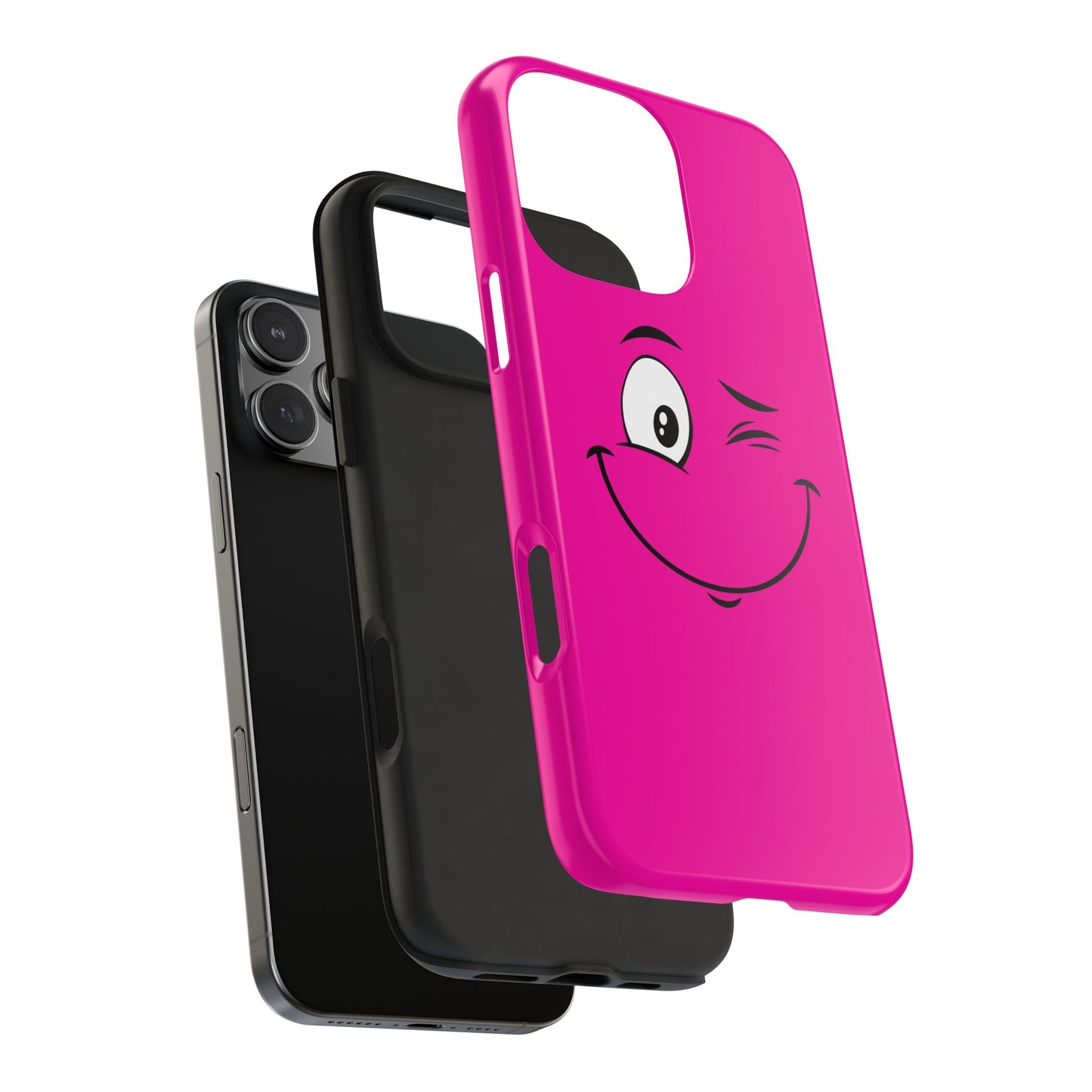 Winking Face Pink Background Cheeky Cartoon Style Tough Phone Case | Funny
