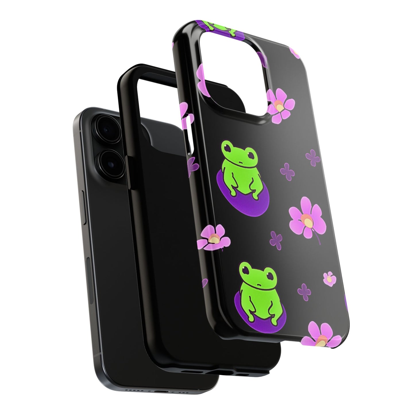 Cute Frog & Pink Flowers Pattern Style Tough Phone Case | Animals
