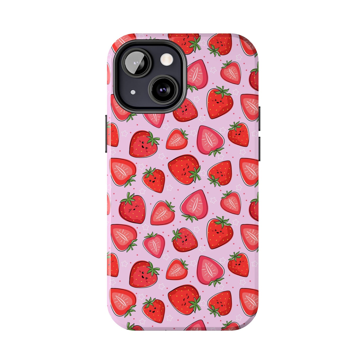 Kawaii Strawberry Cartoon Pattern Pink Aesthetic Tough Phone Case | Food