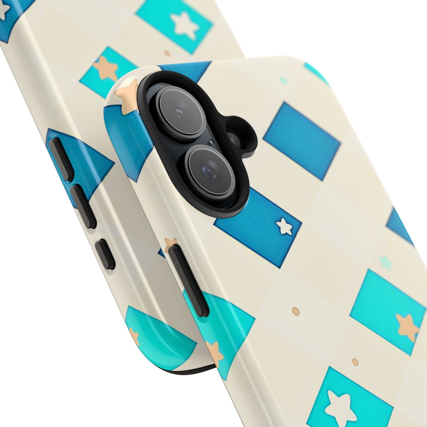 Modern Preppy Checkered Teal Stars Tough Phone Case | Aesthetic