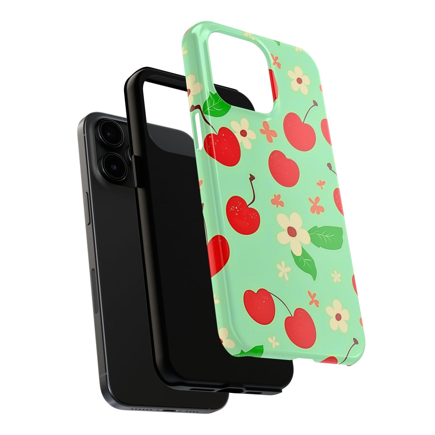 Cute Cherry Flower Pattern Mint Tough Phone Case | Aesthetic