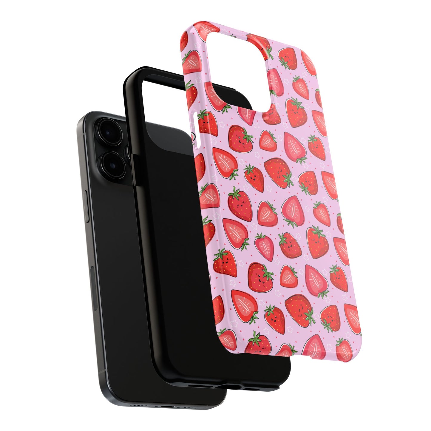 Kawaii Strawberry Cartoon Pattern Pink Aesthetic Tough Phone Case | Food