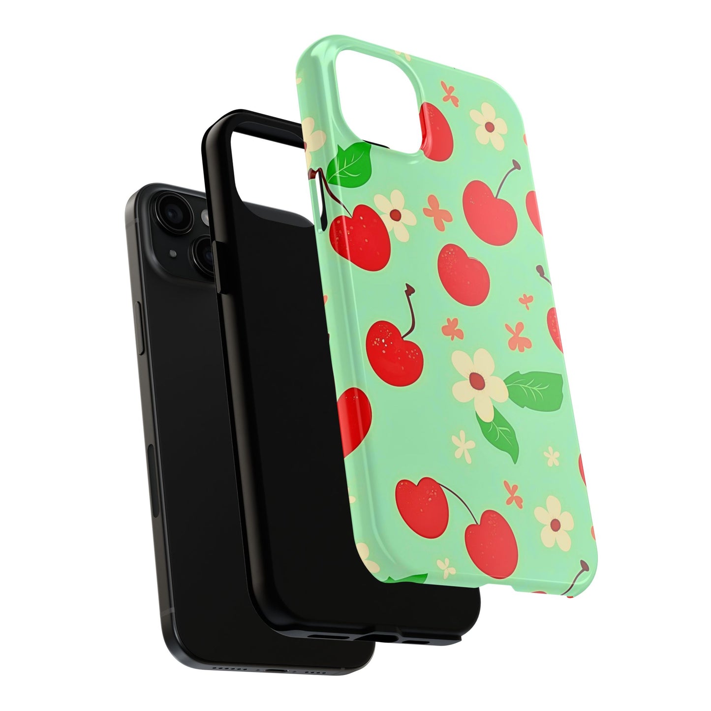 Cute Cherry Flower Pattern Mint Tough Phone Case | Aesthetic