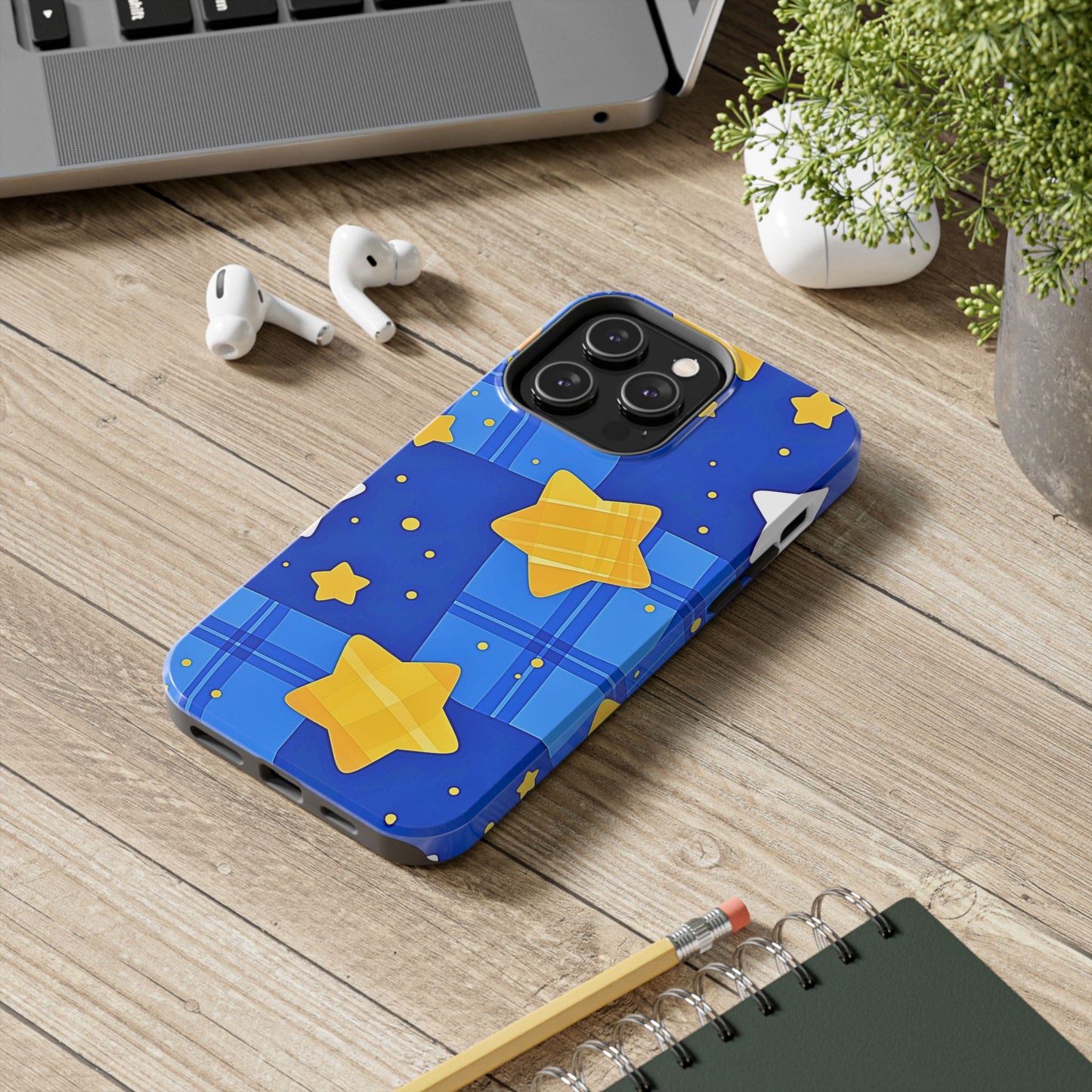 Funda resistente para teléfono con estampado de estrellas y cuadros preppy | Estética
