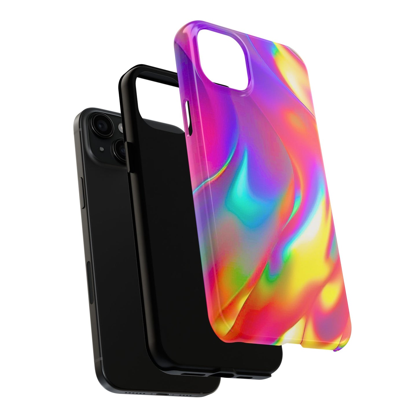 Funda resistente para teléfono con brillo metálico holográfico y estilo abstracto | Estética