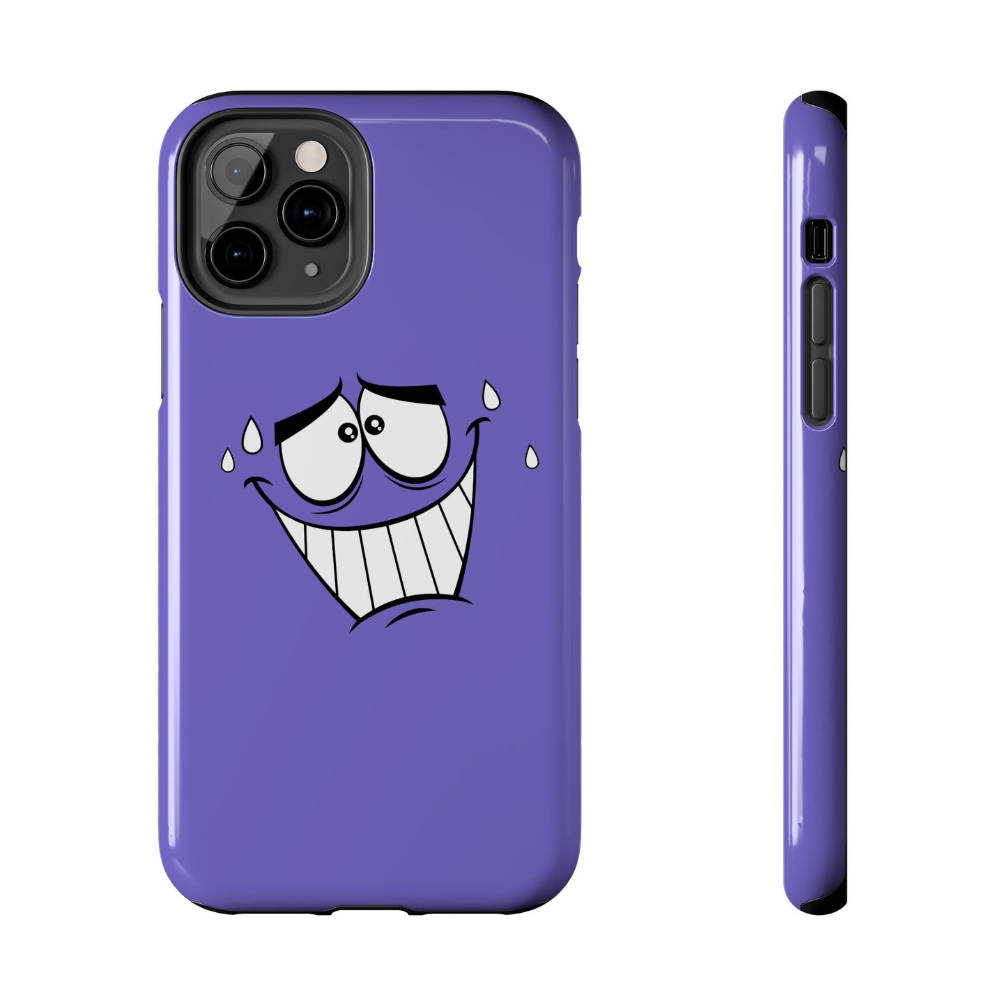 Awkward Nervous Cartoon Face Purple Background Tough Phone Case | Funny