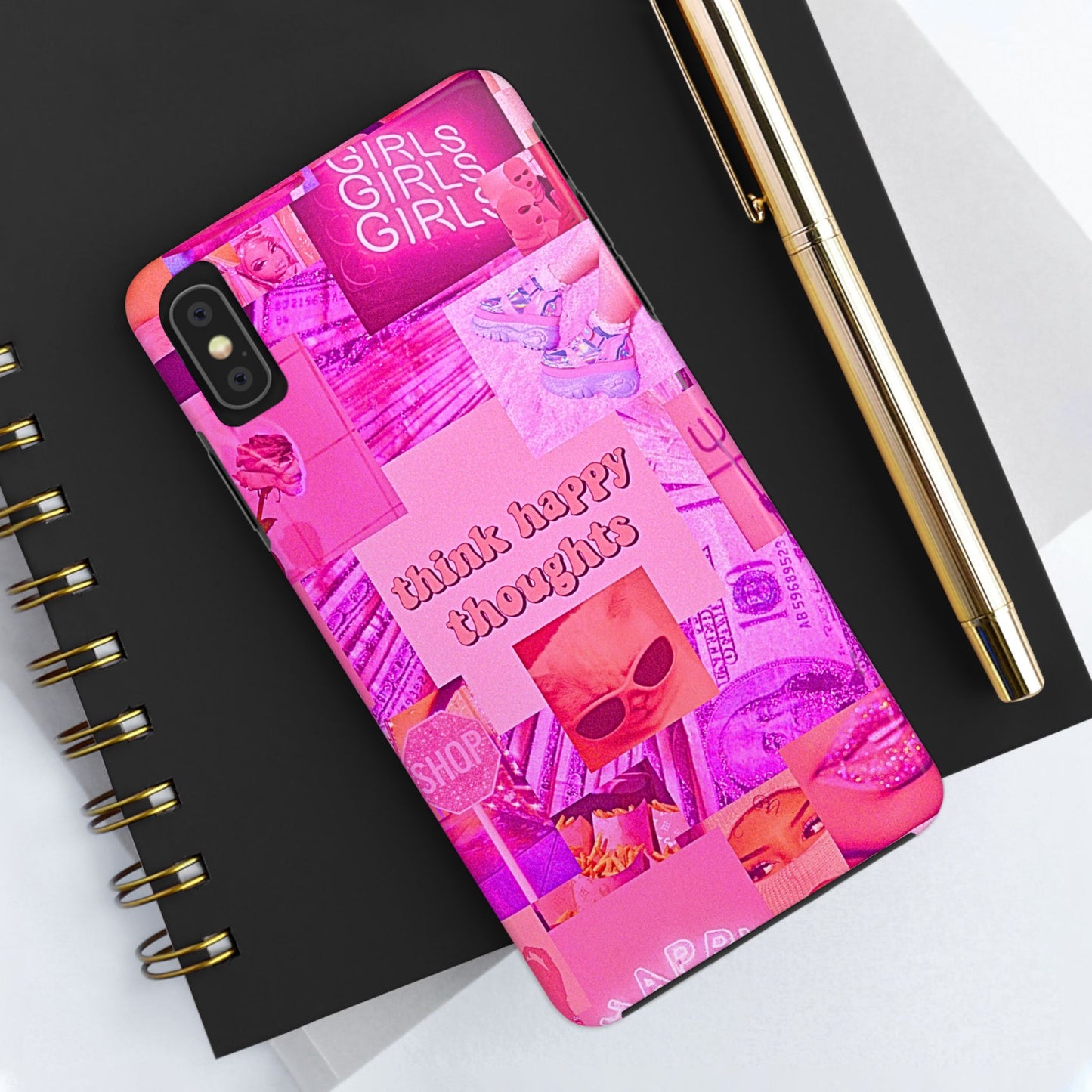 Think Happy Thoughts Pink Tough Phone Case | Aesthetic