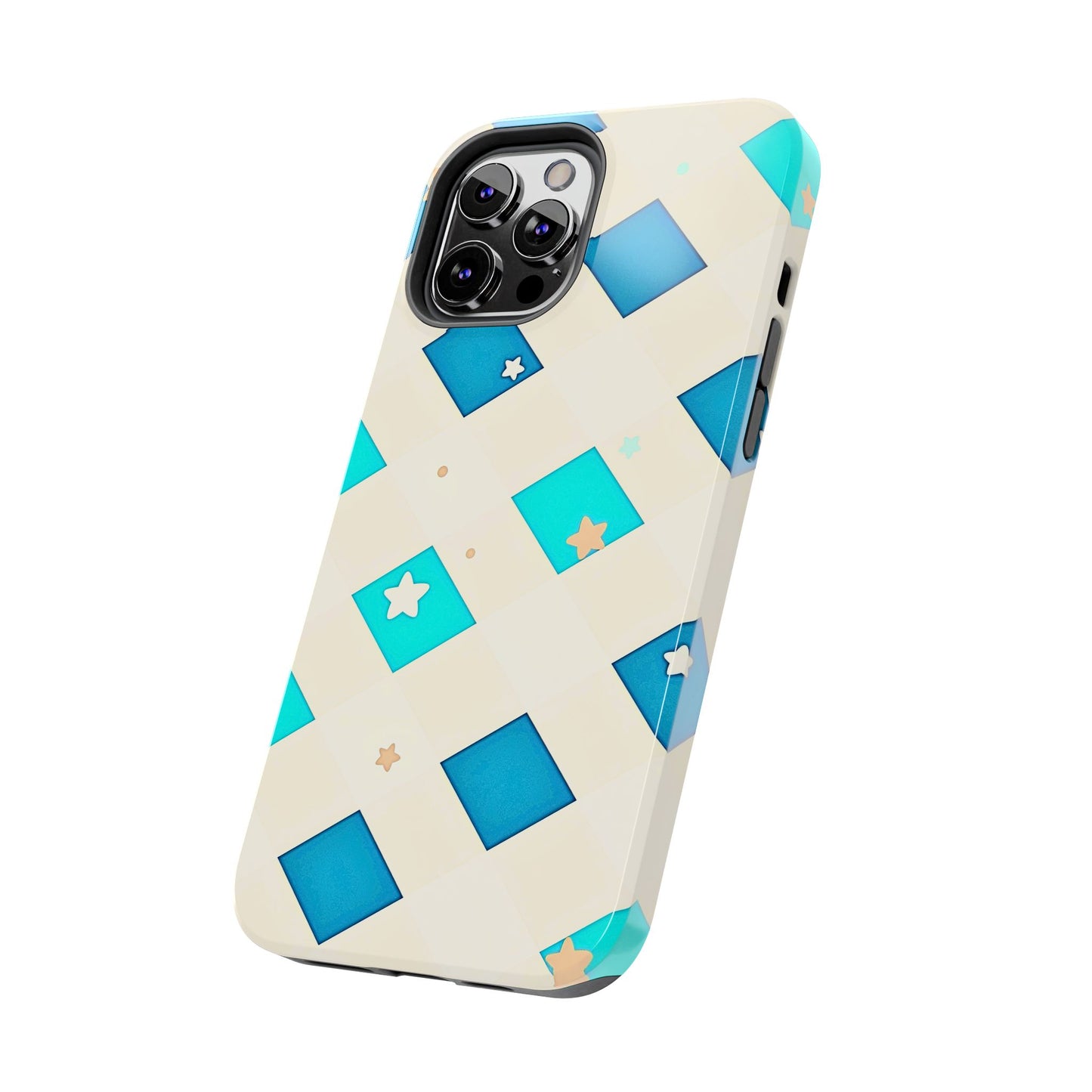 Modern Preppy Checkered Teal Stars Tough Phone Case | Aesthetic