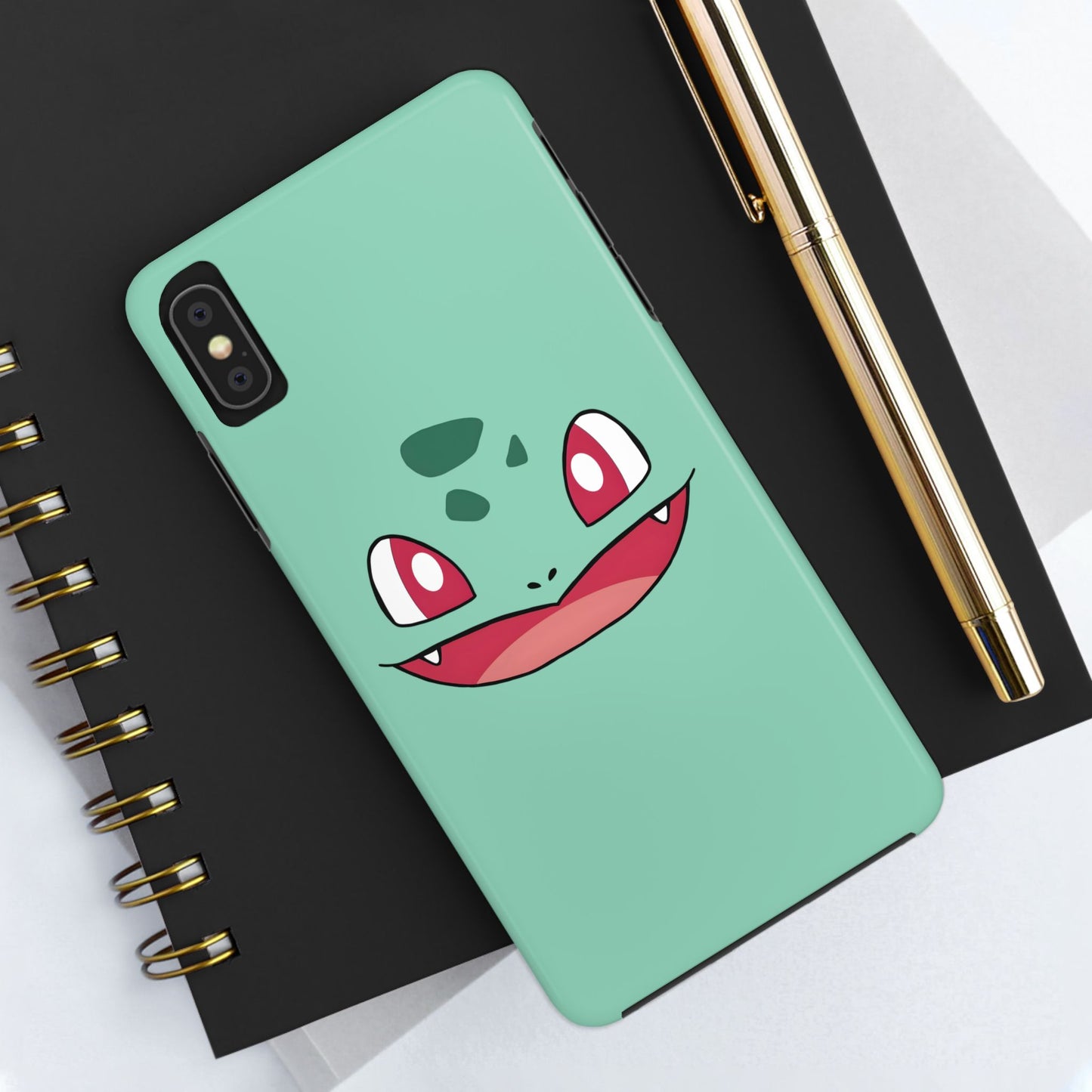 Green Leaf Dino Smile Red Eyes Cute Creature Tough Phone Case | Anime