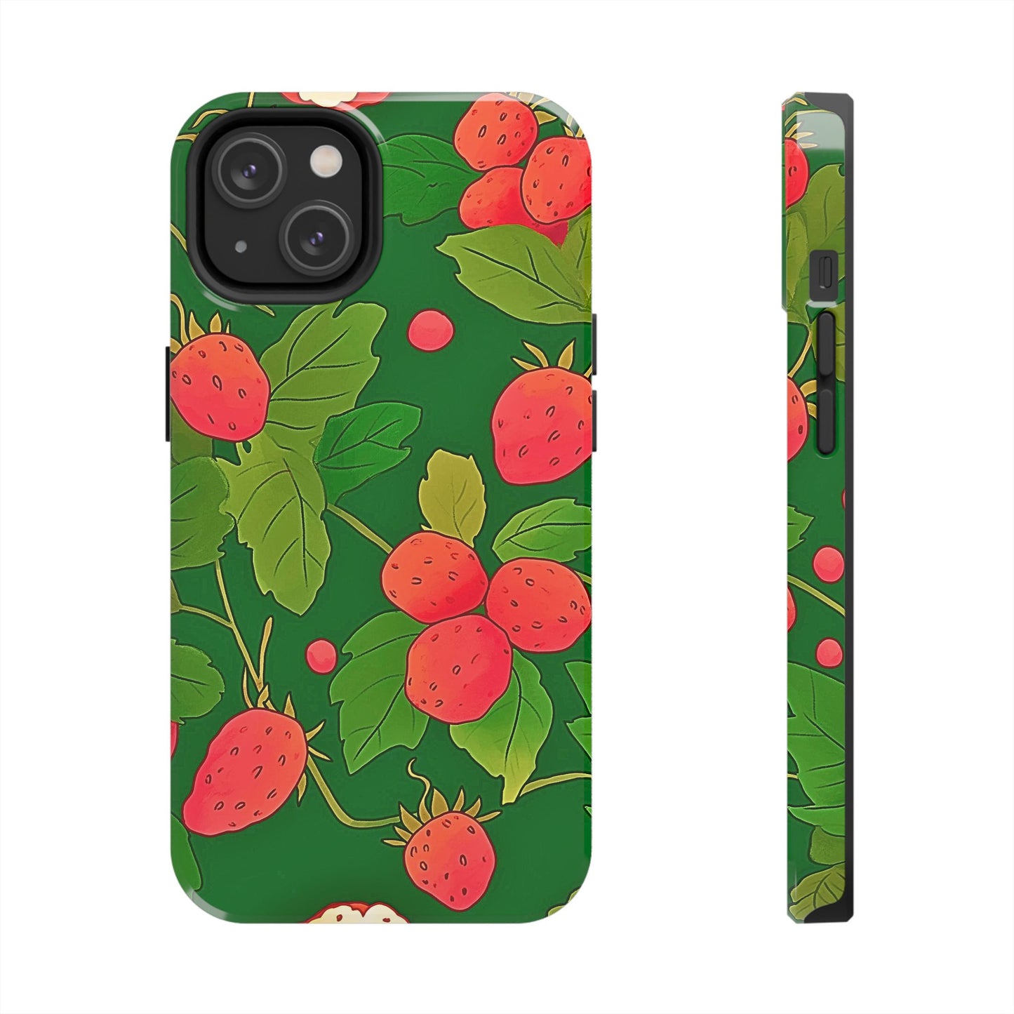 Dark Strawberry Pattern Preppy Tough Phone Case | Aesthetic