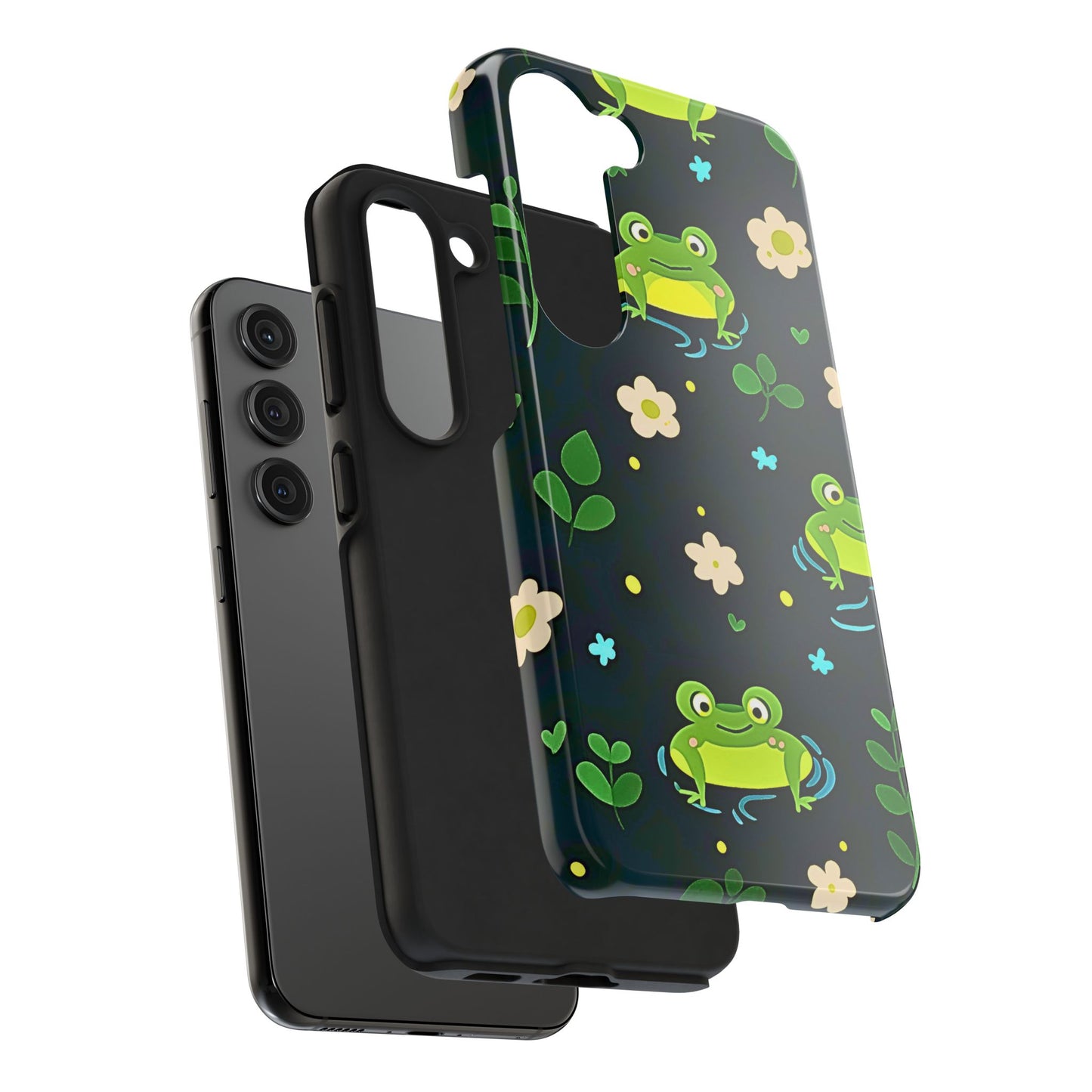 Kawaii Froggy Pattern Black Tough Phone Case | Animals