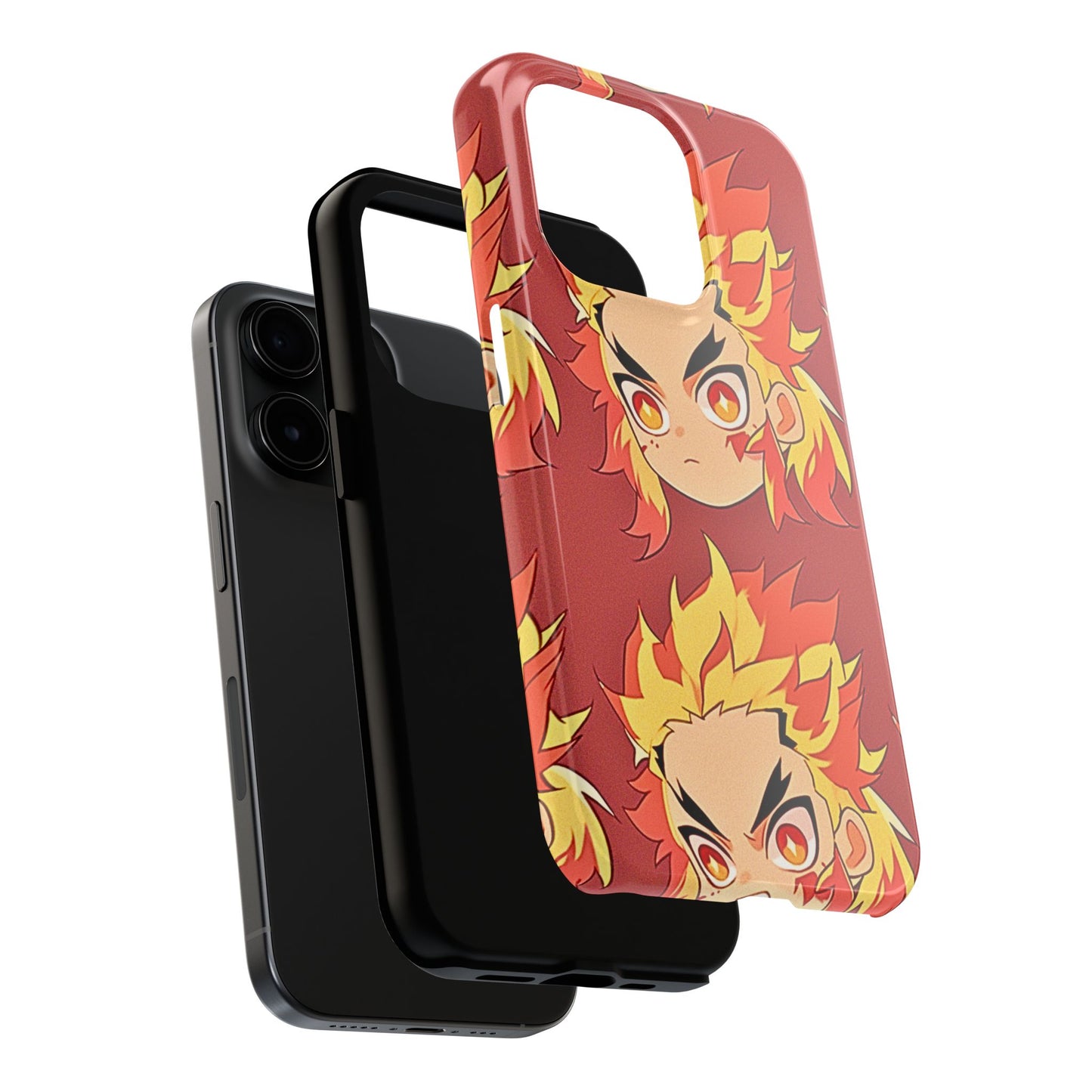 Rengoku Head Pattern Dark Orange Tough Phone Case | Anime - Demon Slayer