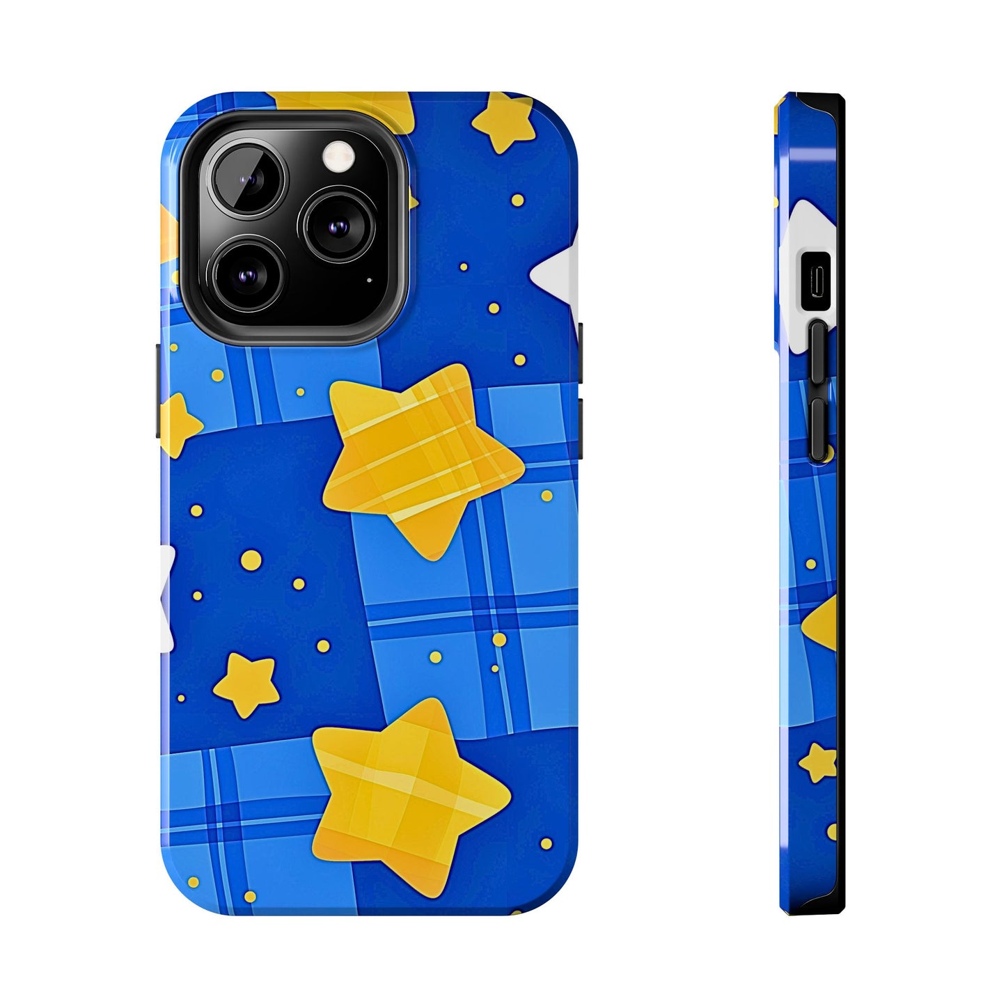Funda resistente para teléfono con estampado de estrellas y cuadros preppy | Estética