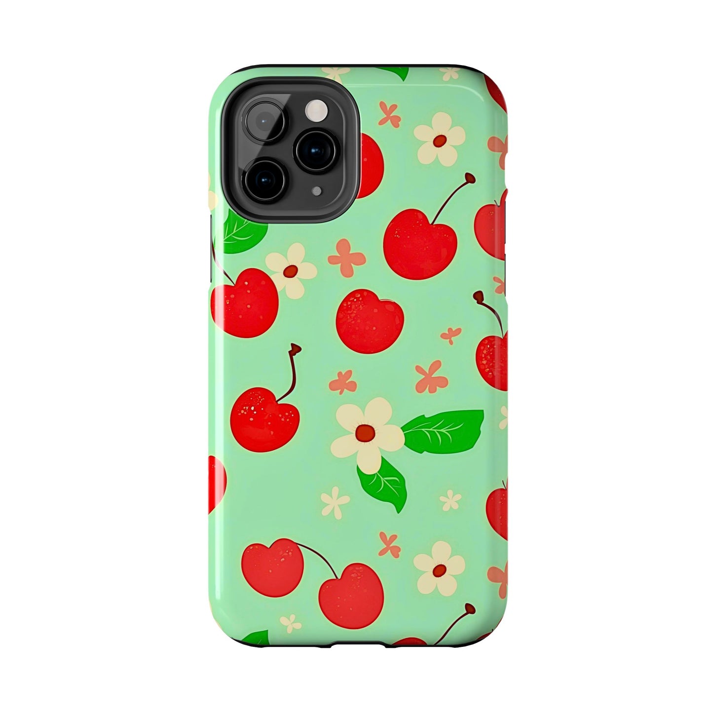 Cute Cherry Flower Pattern Mint Tough Phone Case | Aesthetic