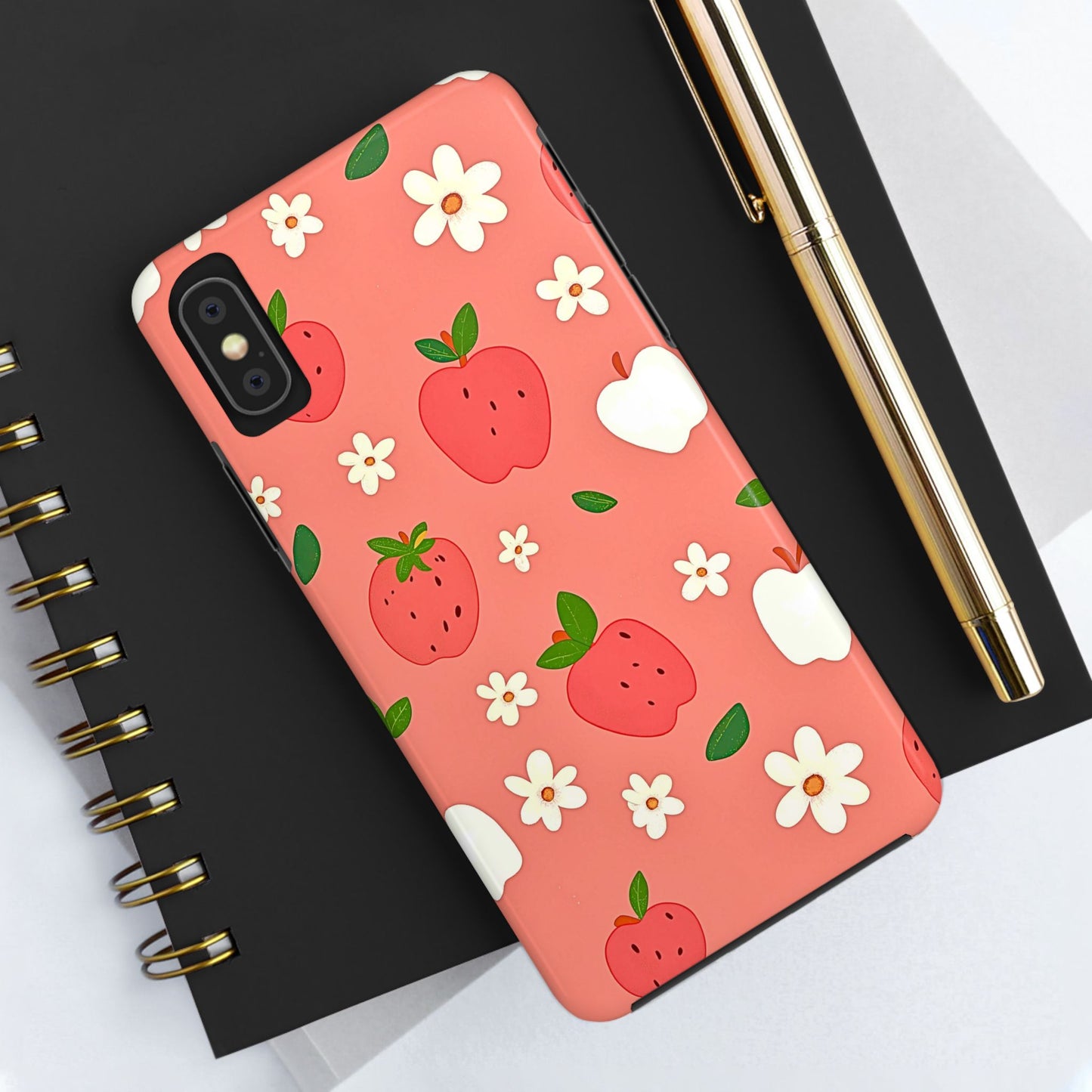 Strawberry Apple Flower Pattern Pink Tough Phone Case | Aesthetic