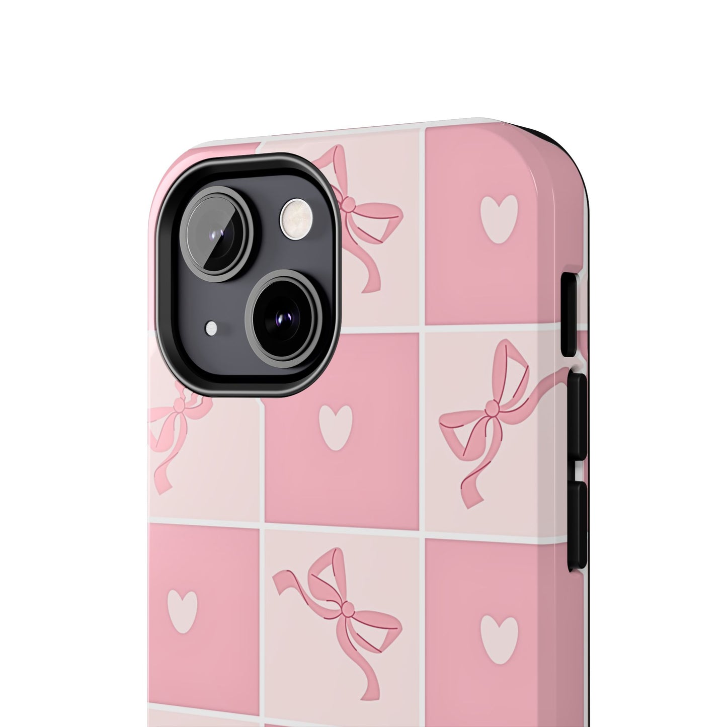 Girly Pink Bow and Heart Grid Pastel Tough Phone Case | Aesthetic