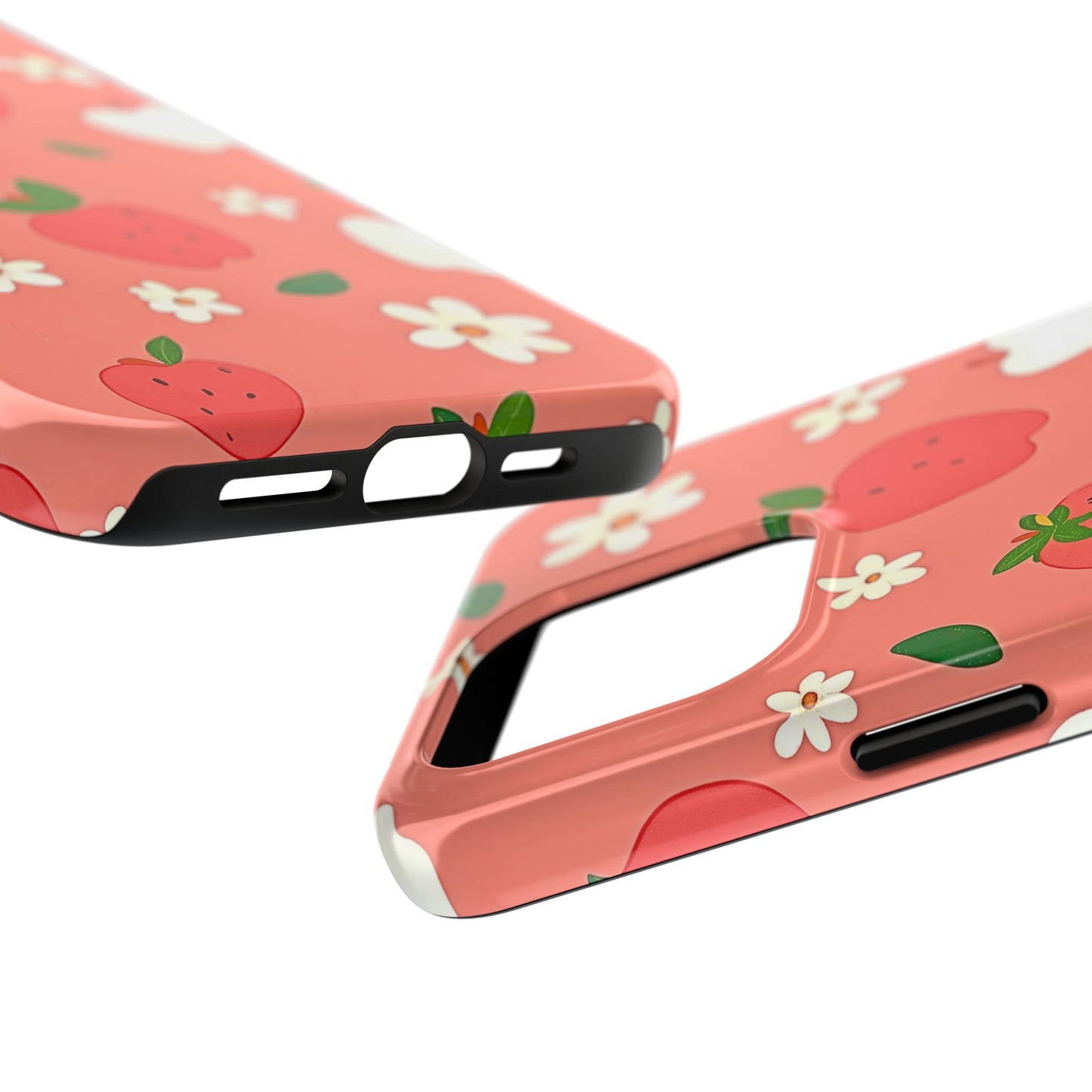 Strawberry Apple Flower Pattern Pink Tough Phone Case | Aesthetic