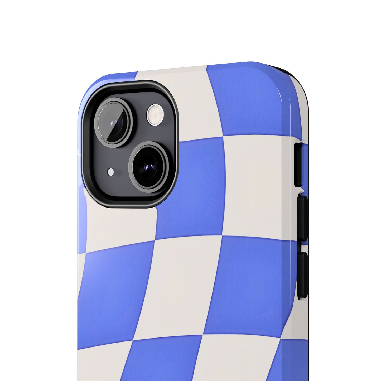 Funda resistente para teléfono con estampado ondulado de cuadros azules | Estética