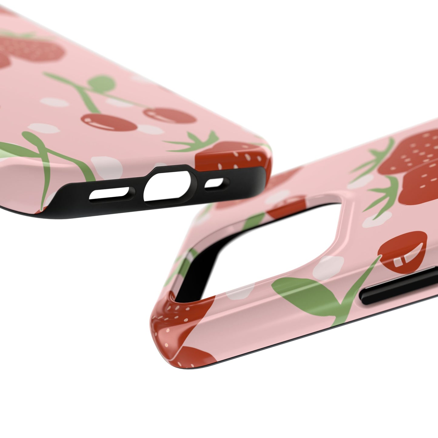 Cute Pink and Red Cherry and Strawberry Tough Phone Case | Food