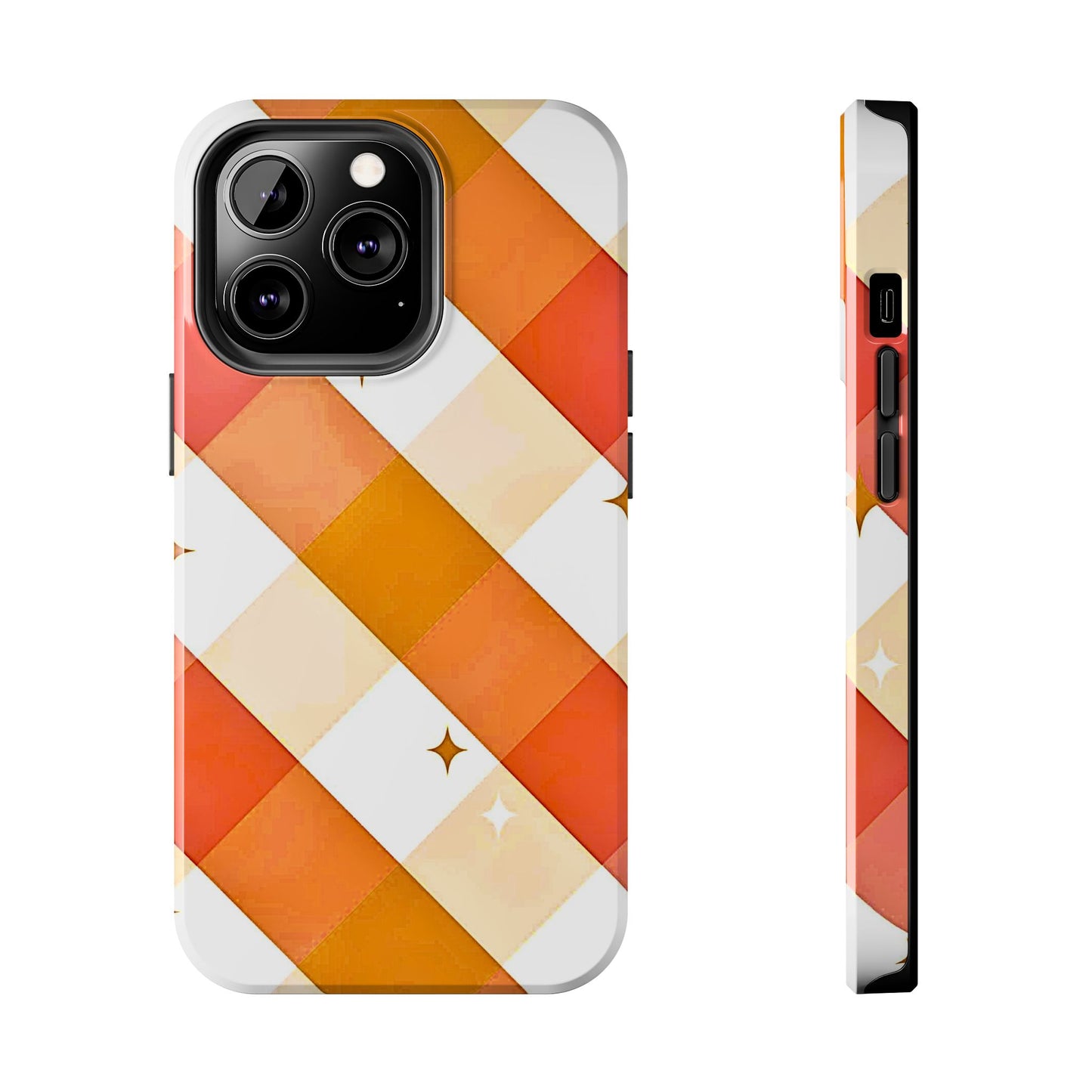Pastel Orange & Pink Checkered Stars Tough Phone Case | Aesthetic
