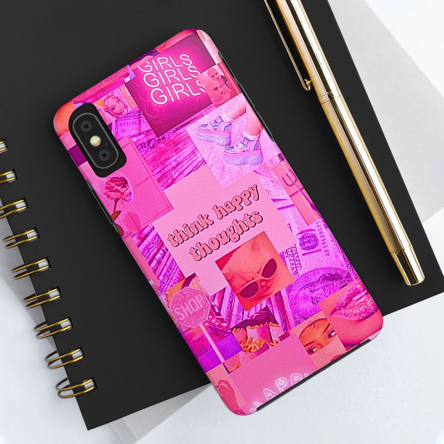 Think Happy Thoughts Pink Tough Phone Case | Aesthetic