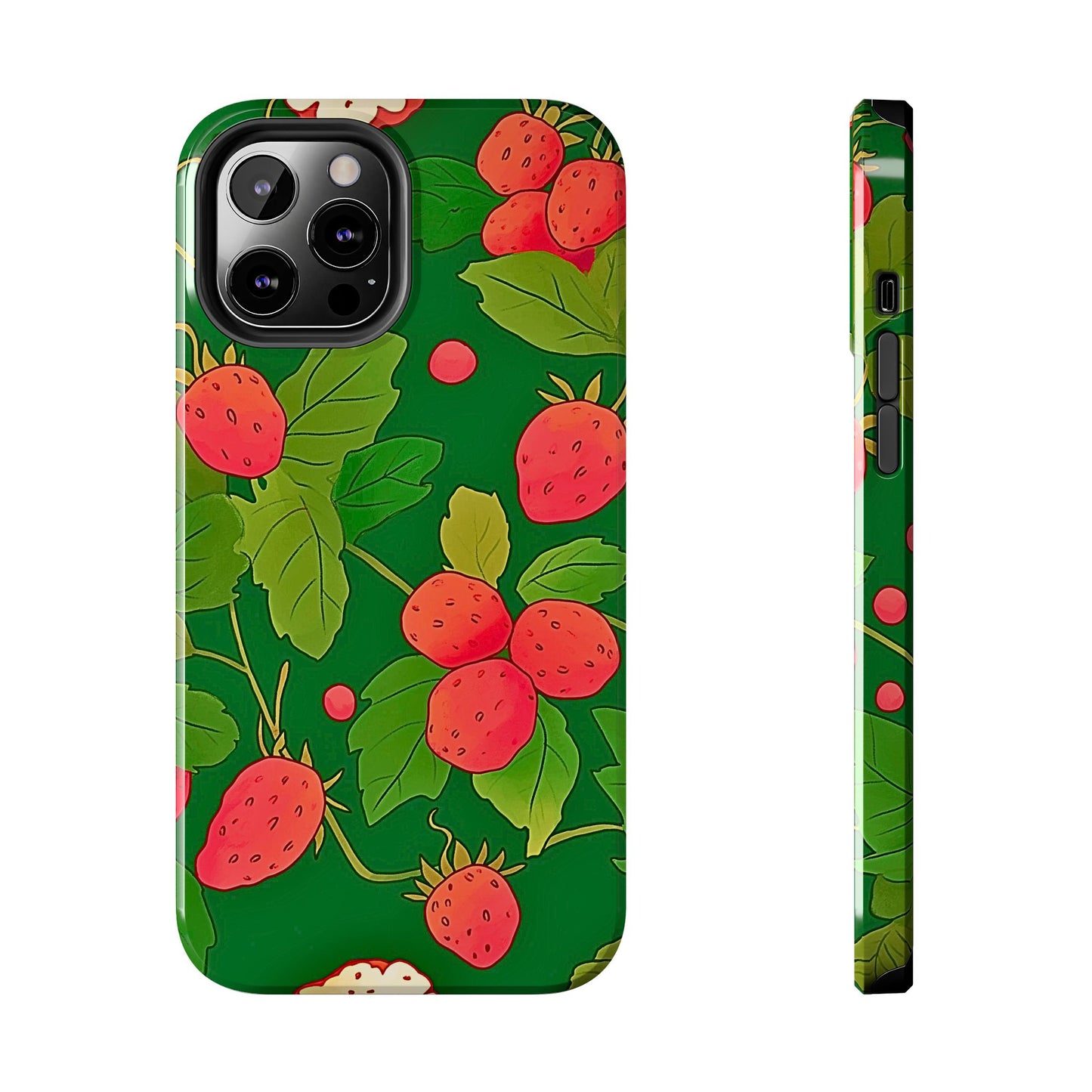 Dark Strawberry Pattern Preppy Tough Phone Case | Aesthetic