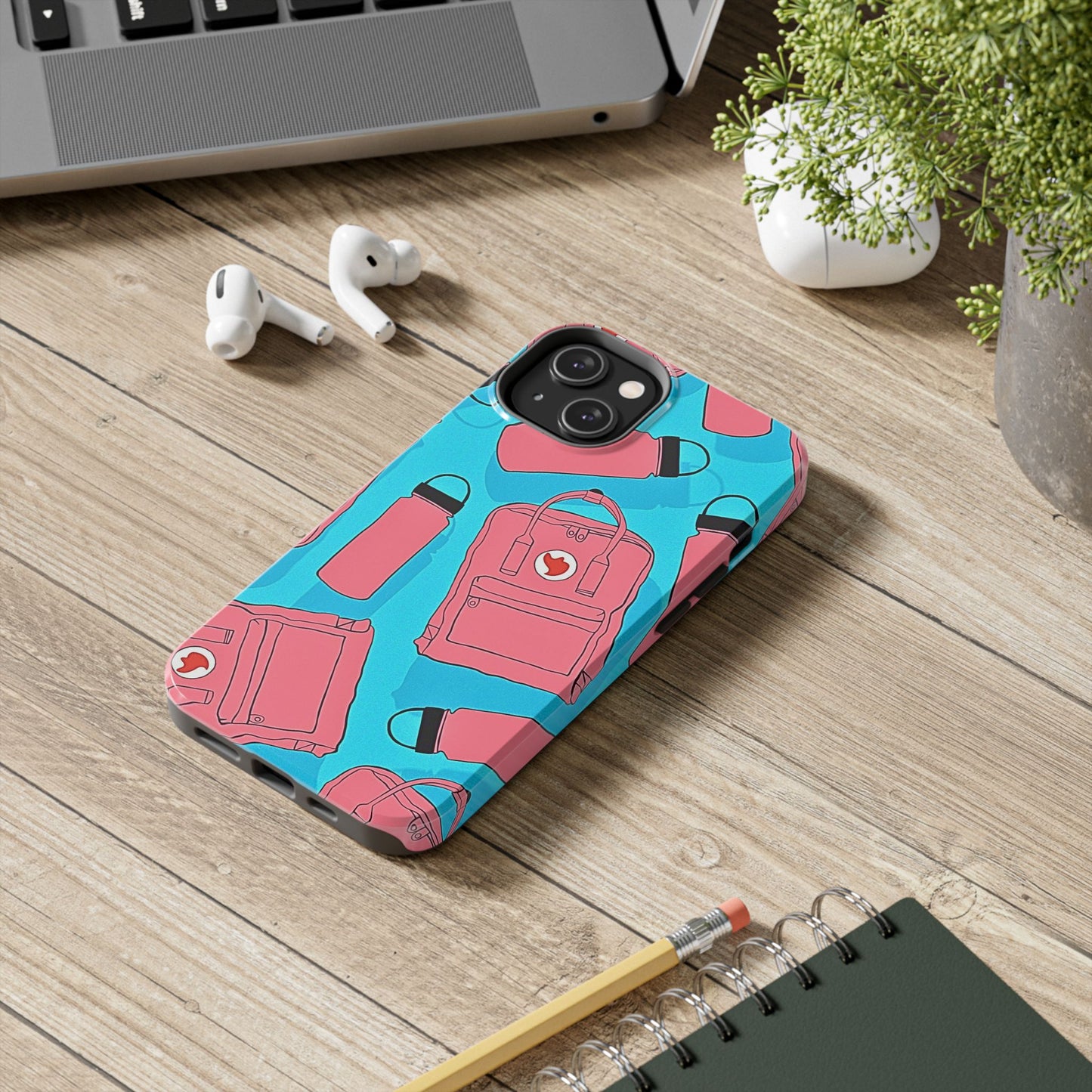 VSCO Kanken Backpack Water Bottle Pink & Blue Tough Phone Case | Aesthetic