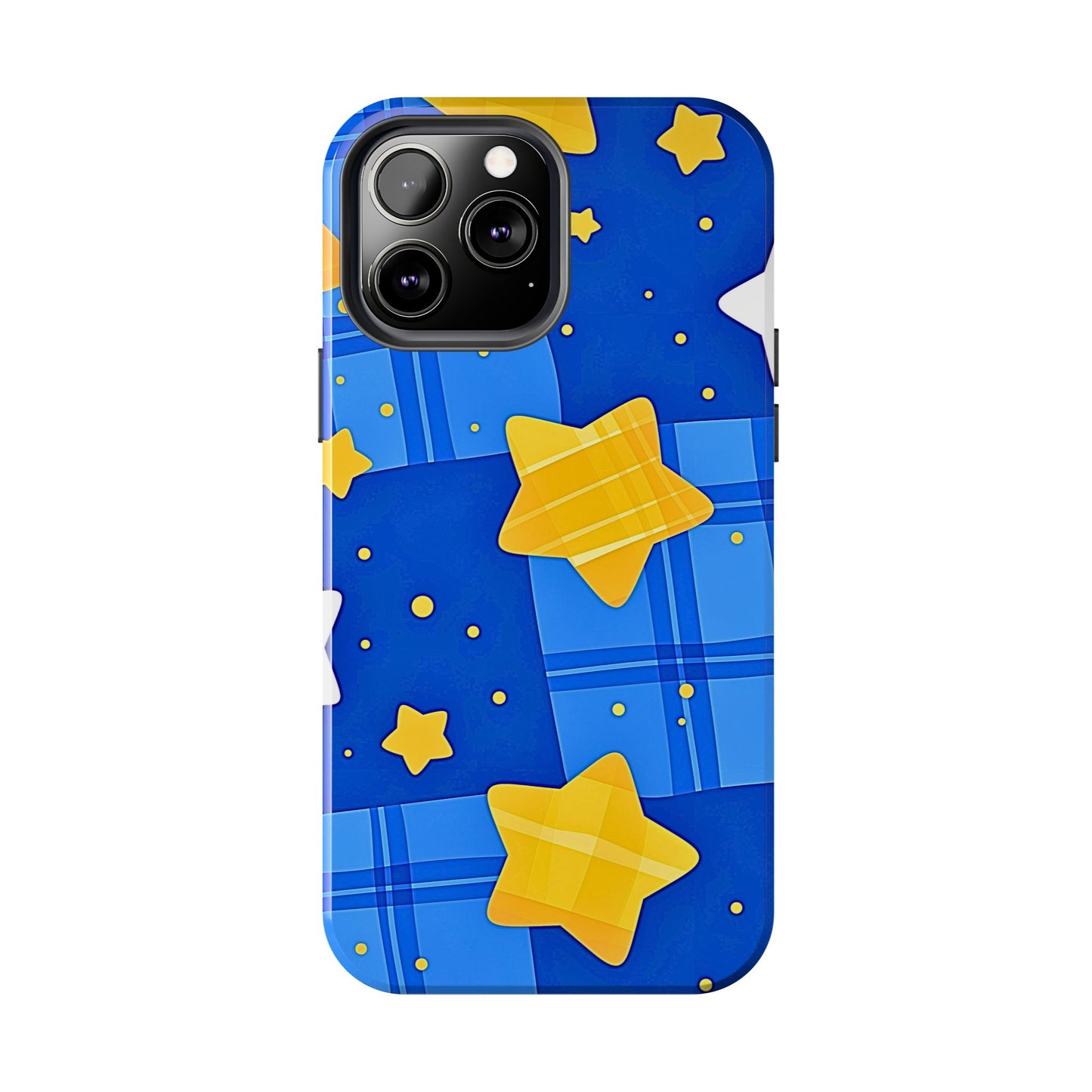 Funda resistente para teléfono con estampado de estrellas y cuadros preppy | Estética