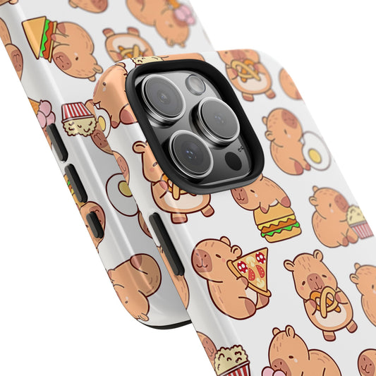 Cute Capybara Eating Pizza Ice Cream & Snacks Cartoon Food Tough Phone Case | Animals