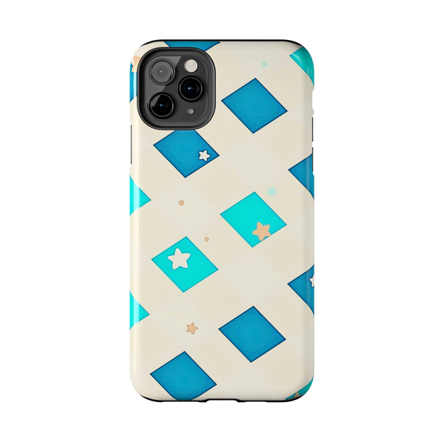 Modern Preppy Checkered Teal Stars Tough Phone Case | Aesthetic